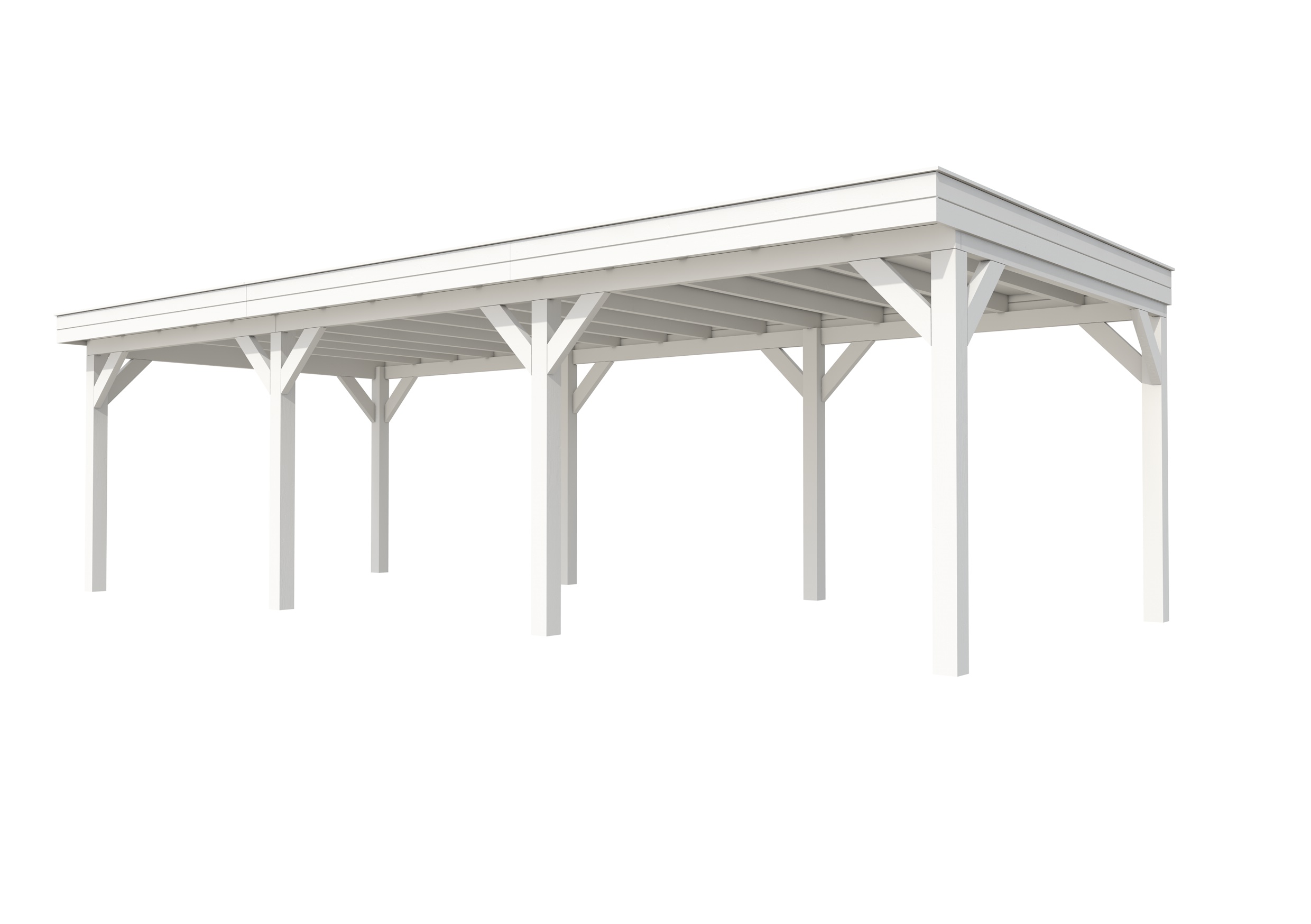 Buitenverblijf plat dak Premium III, vuren, basismodel XL/C, 892x357 cm, wit gespoten.