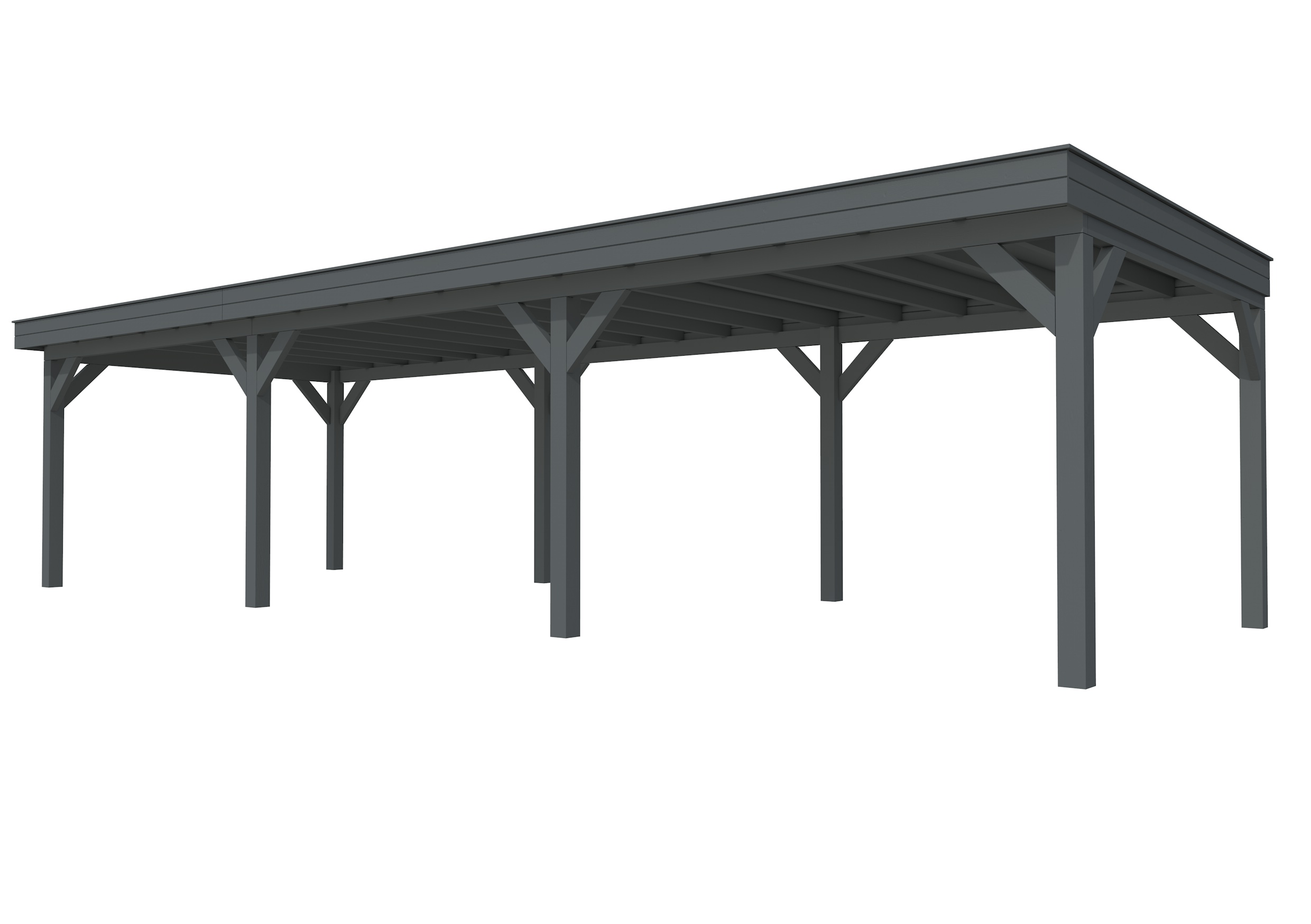 Buitenverblijf plat dak Premium III, vuren, basismodel XL/D, 1042x357 cm, antraciet gespoten.