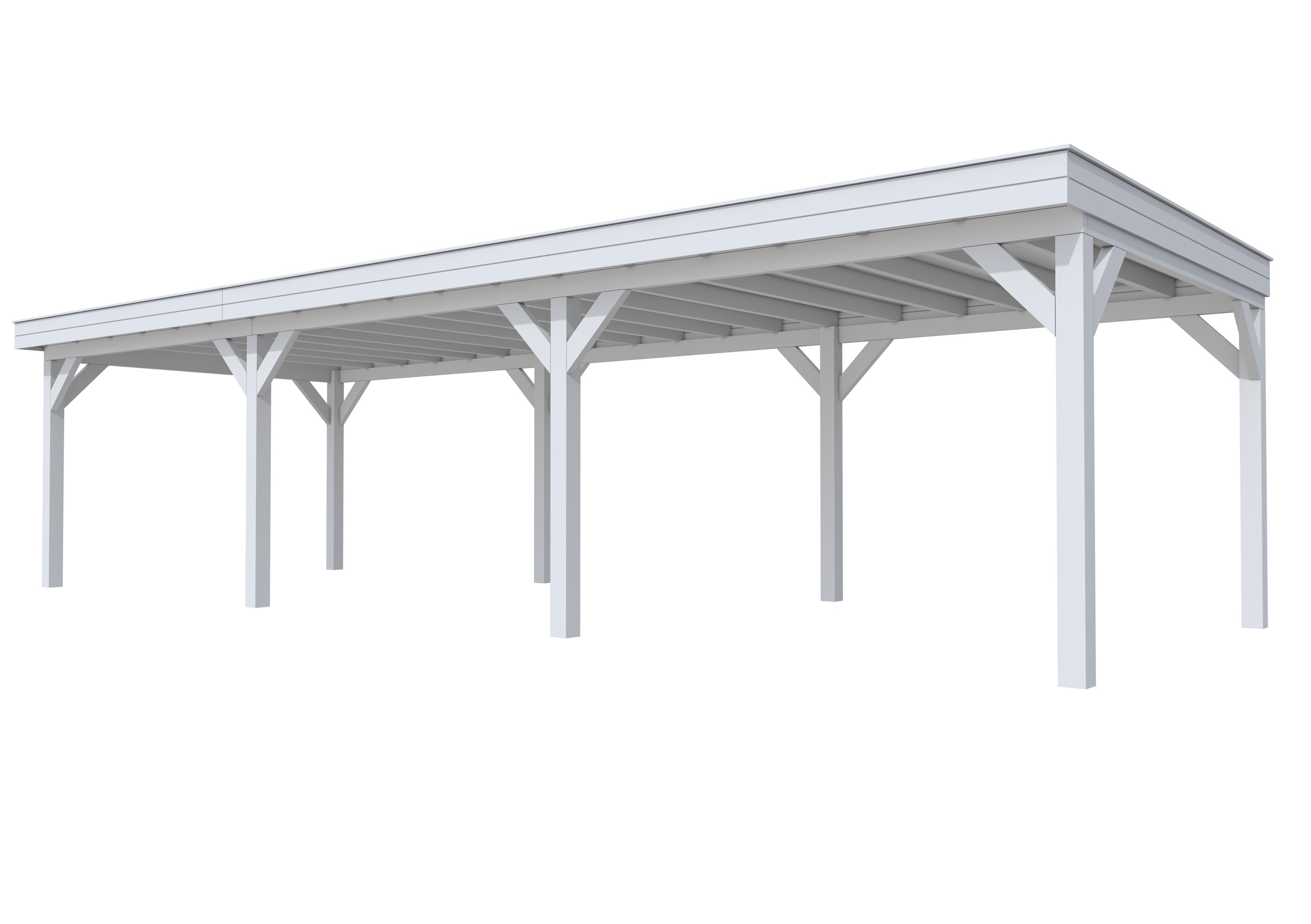 Buitenverblijf plat dak Premium III, vuren, basismodel XL/D, 1042x357 cm, lichtgrijs gespoten.