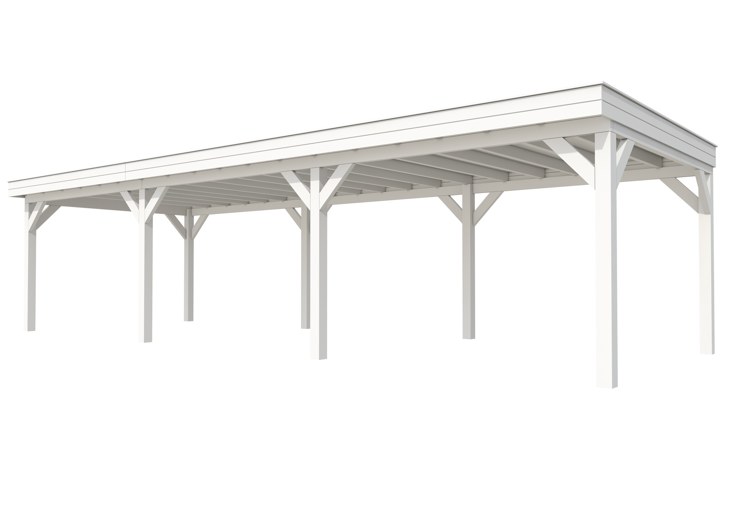 Buitenverblijf plat dak Premium III, vuren, basismodel XL/D, 1042x357 cm, wit gespoten.