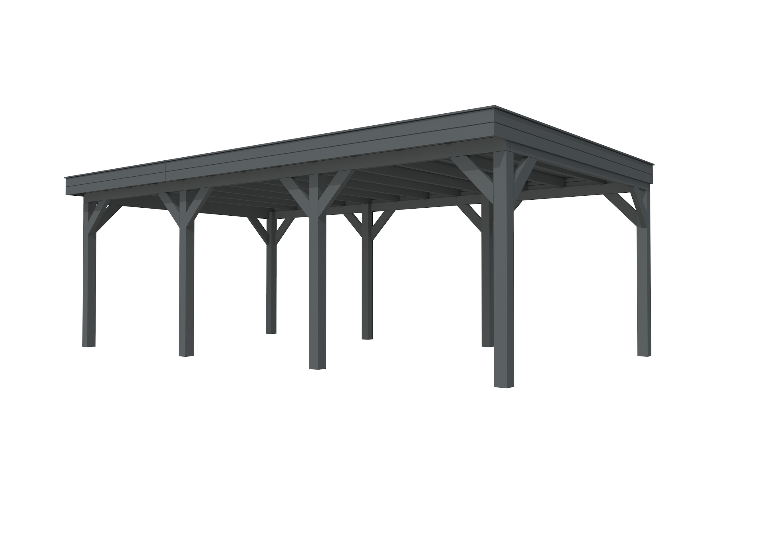 Buitenverblijf plat dak Premium III, vuren, basismodel XXL/B, 742x399 cm, antraciet gespoten.