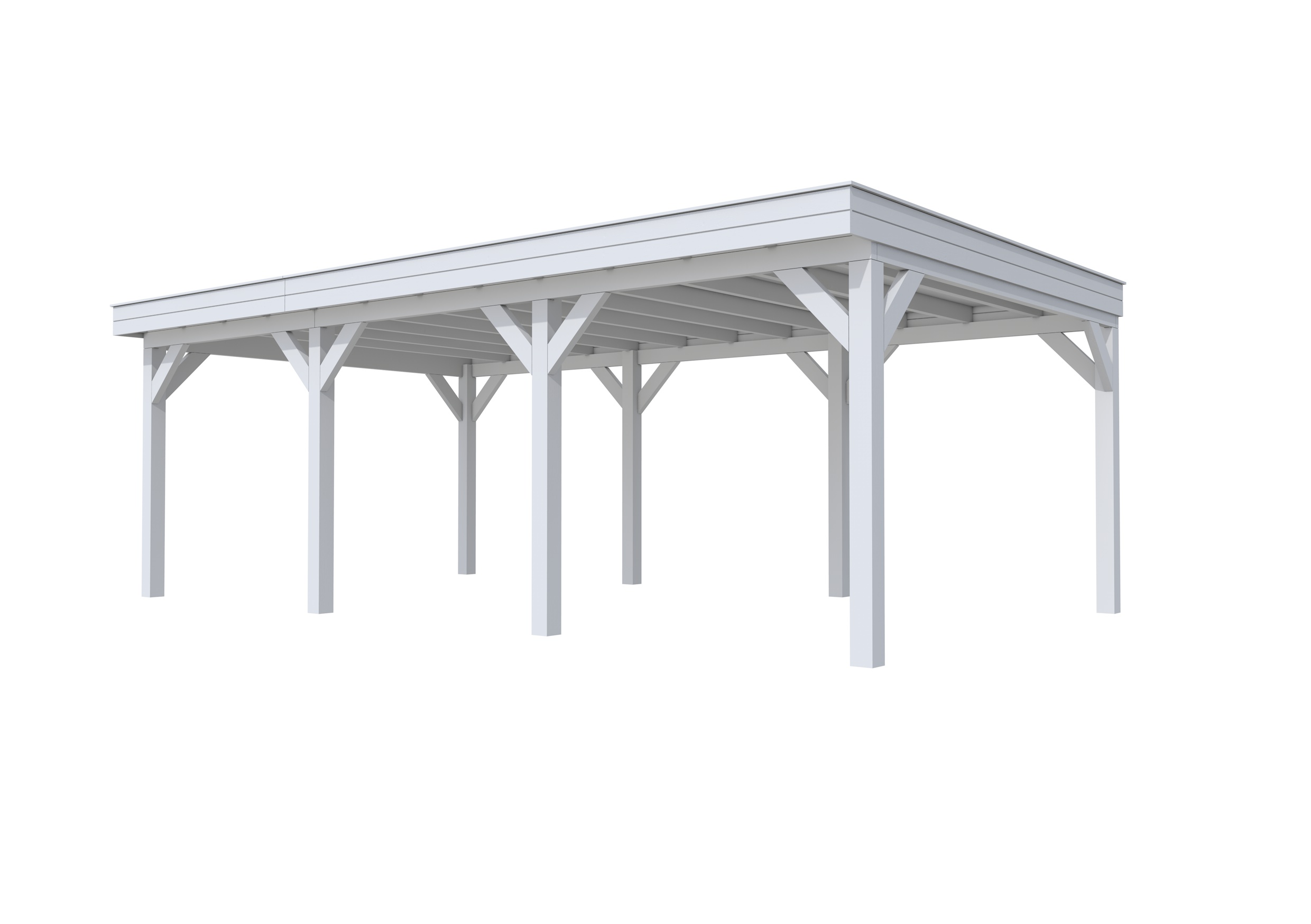 Buitenverblijf plat dak Premium III, vuren, basismodel XXL/B, 742x399 cm, lichtgrijs gespoten.