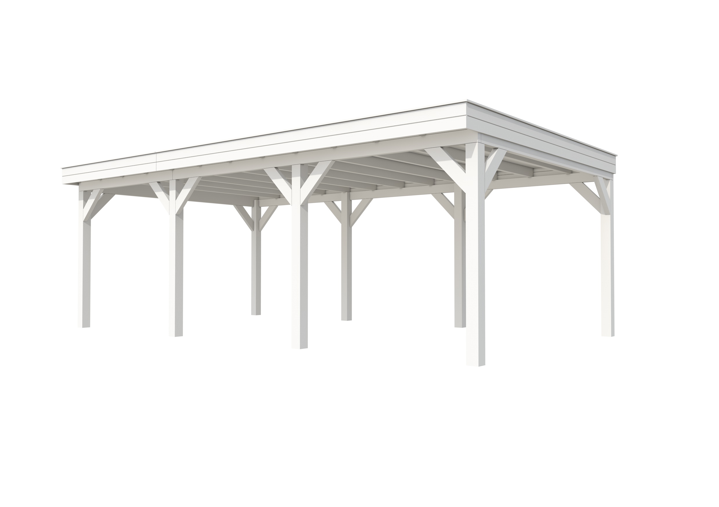 Buitenverblijf plat dak Premium III, vuren, basismodel XXL/B, 742x399 cm, wit gespoten.