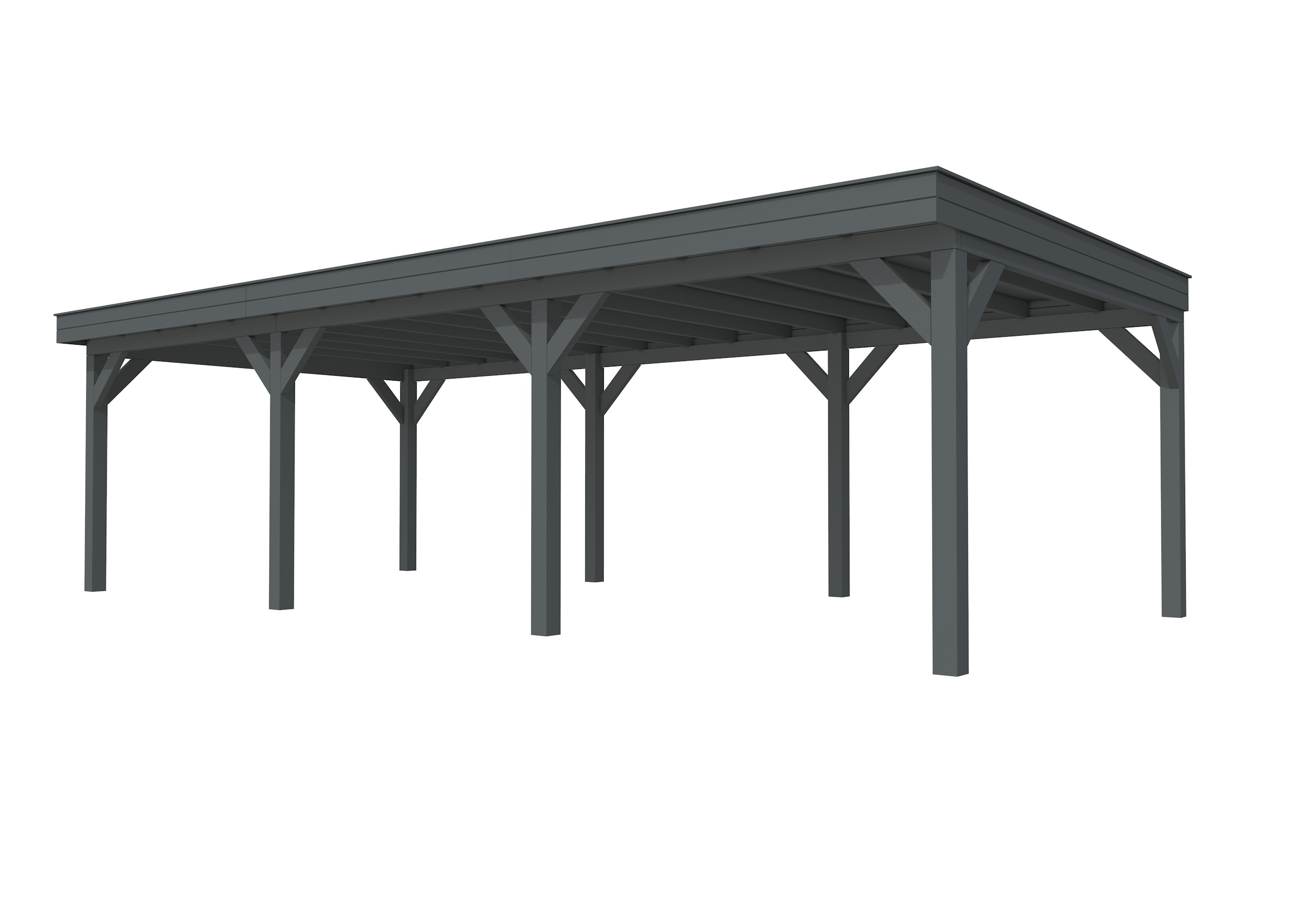 Buitenverblijf plat dak Premium III, vuren, basismodel XXL/C, 892x399 cm, antraciet gespoten.