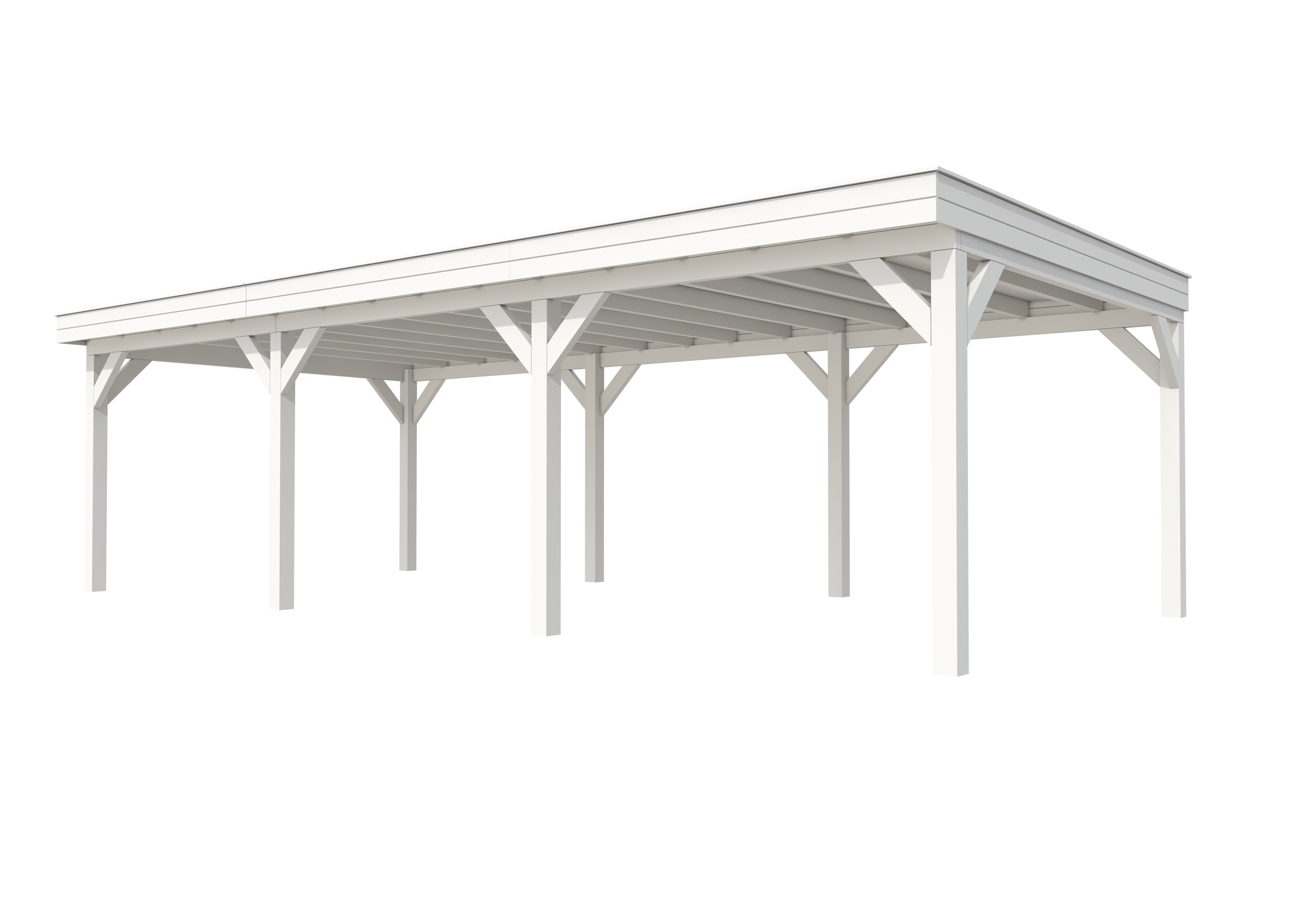 Buitenverblijf plat dak Premium III, vuren, basismodel XXL/C, 892x399 cm, wit gespoten.