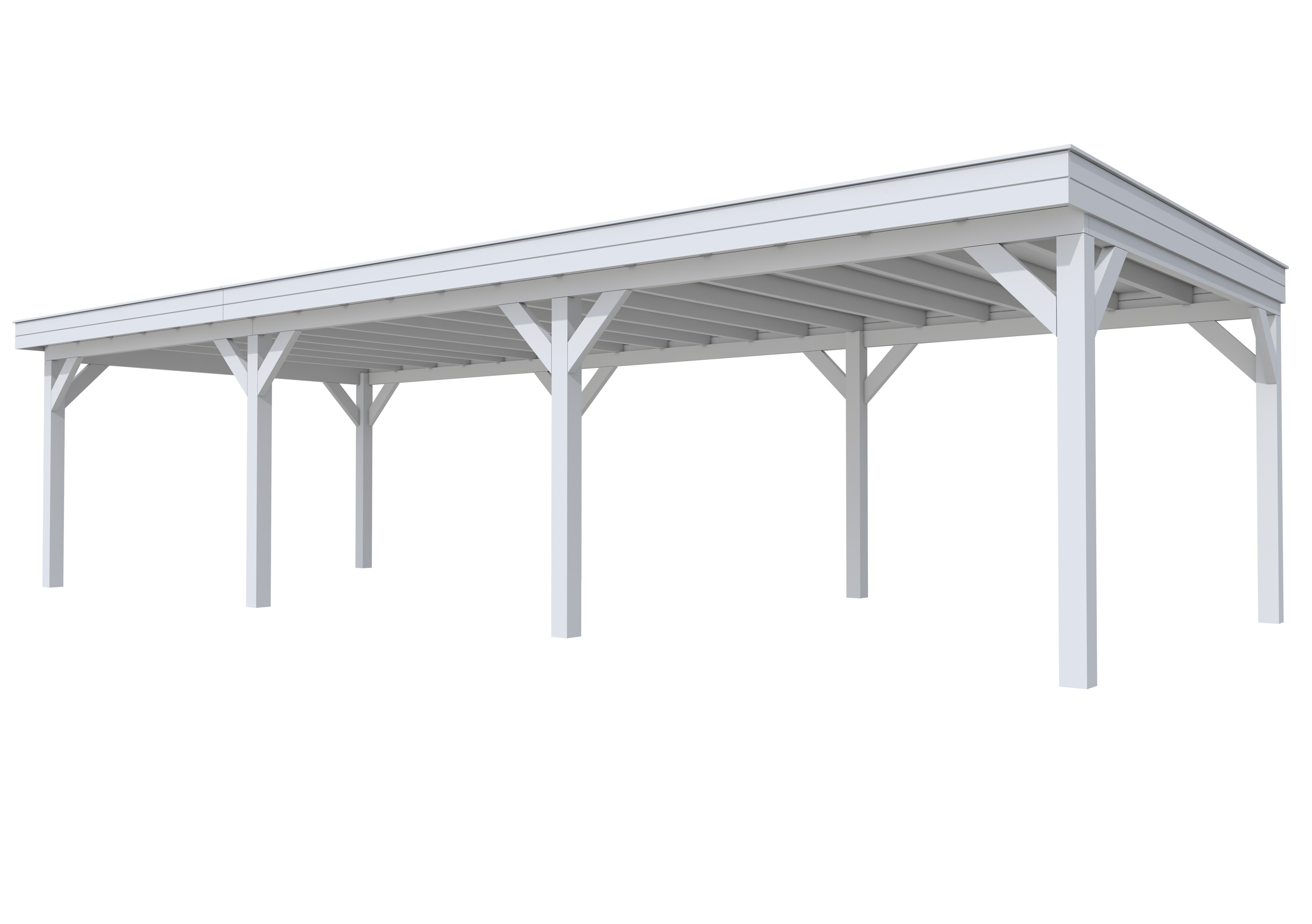 Buitenverblijf plat dak Premium III, vuren, basismodel XXL/D, 1042x399 cm, lichtgrijs gespoten.