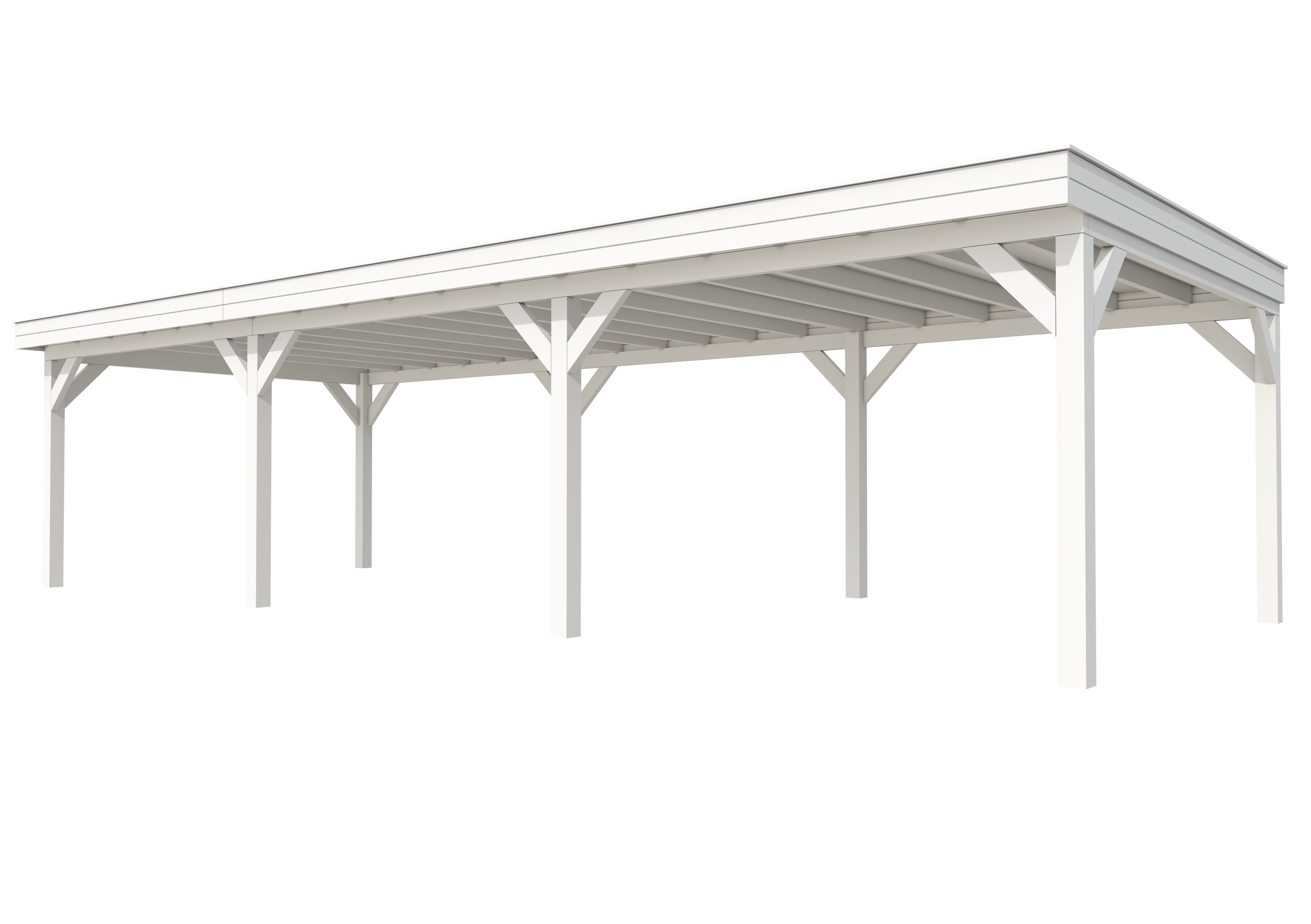Buitenverblijf plat dak Premium III, vuren, basismodel XXL/D, 1042x399 cm, wit gespoten.