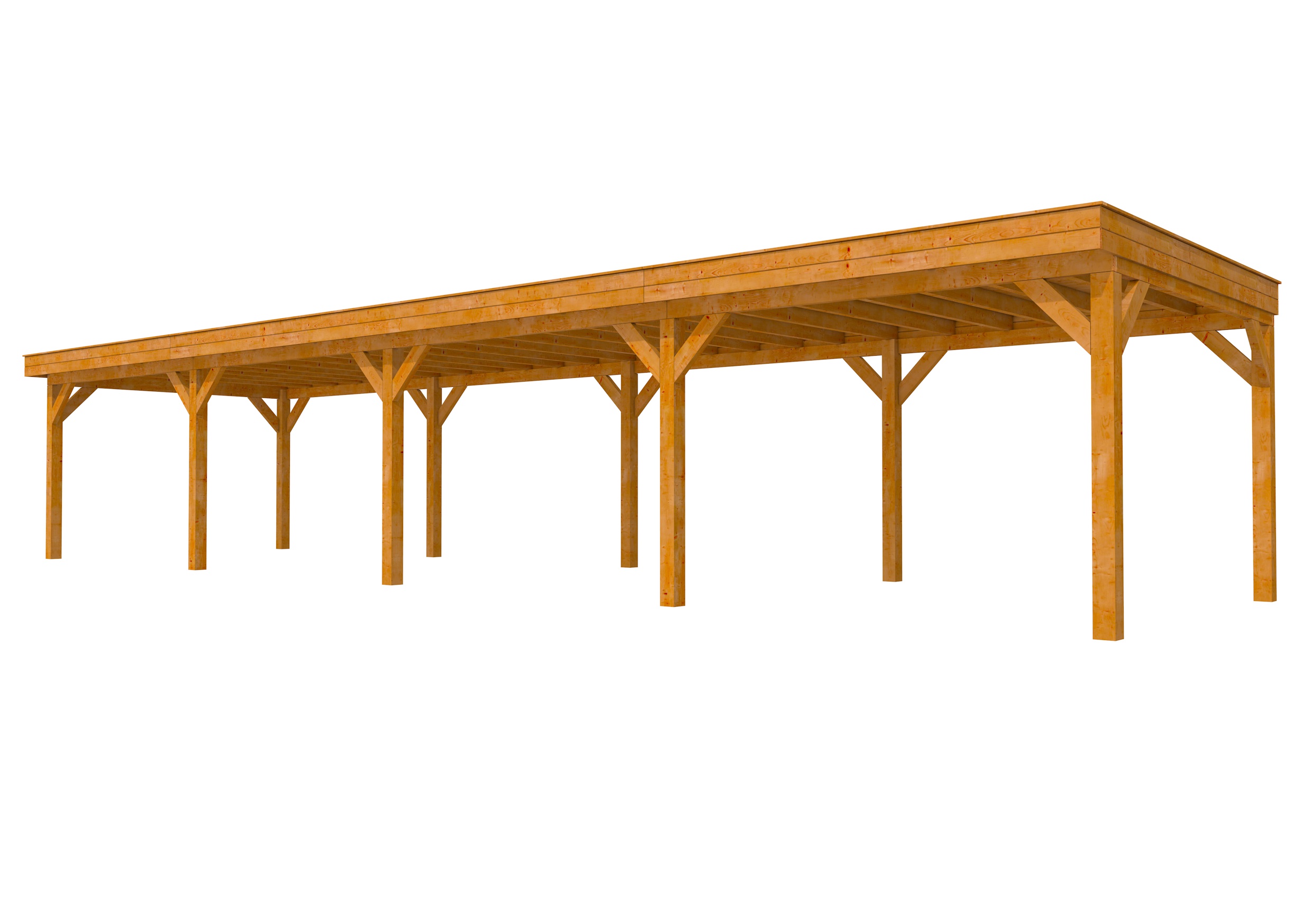 Buitenverblijf plat dak Premium IV, douglas, basismodel XL/D, 1384x357 cm, transparant gespoten.