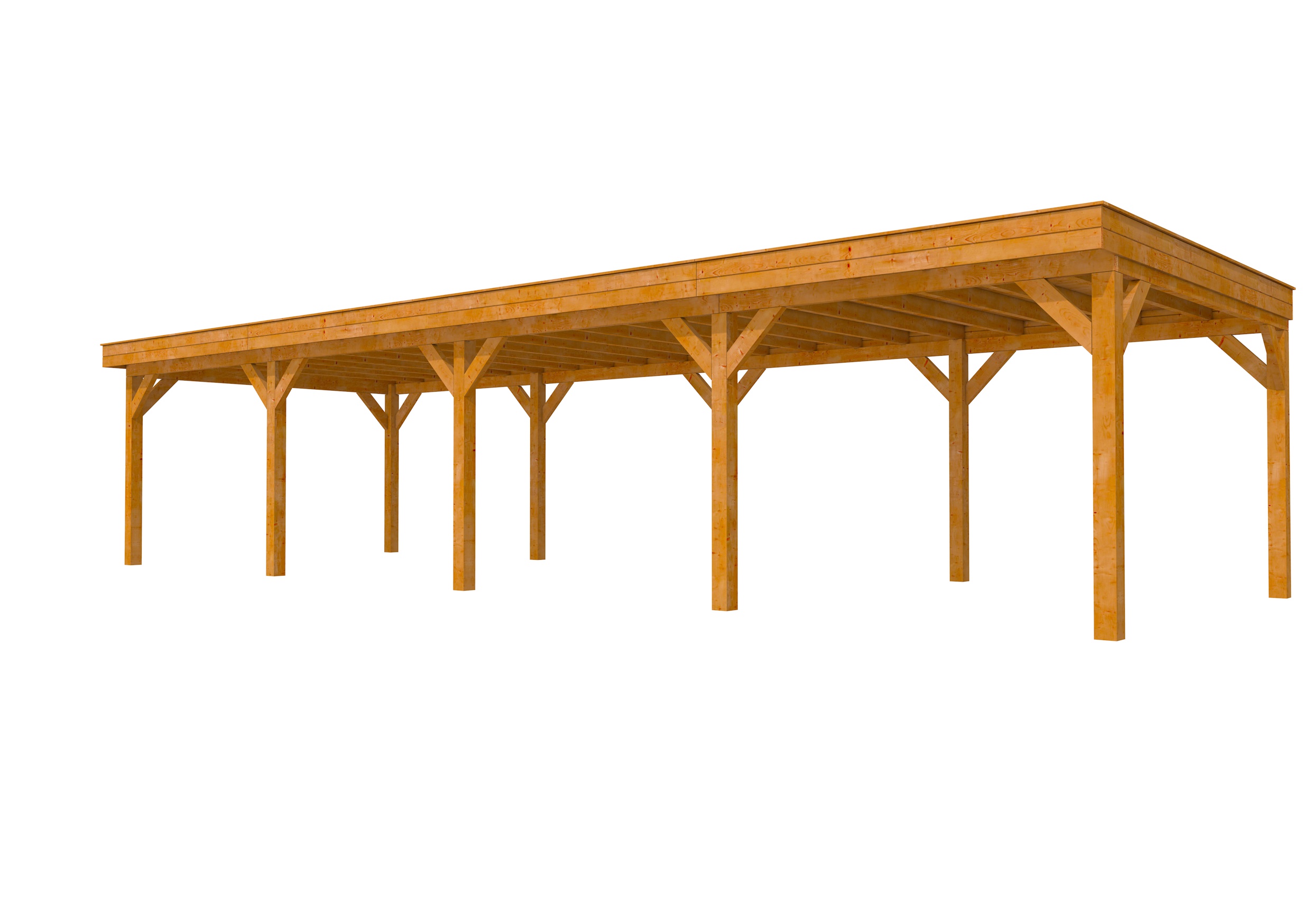 Buitenverblijf plat dak Premium IV, douglas, basismodel XXL/C, 1184x399 cm, transparant gespoten.