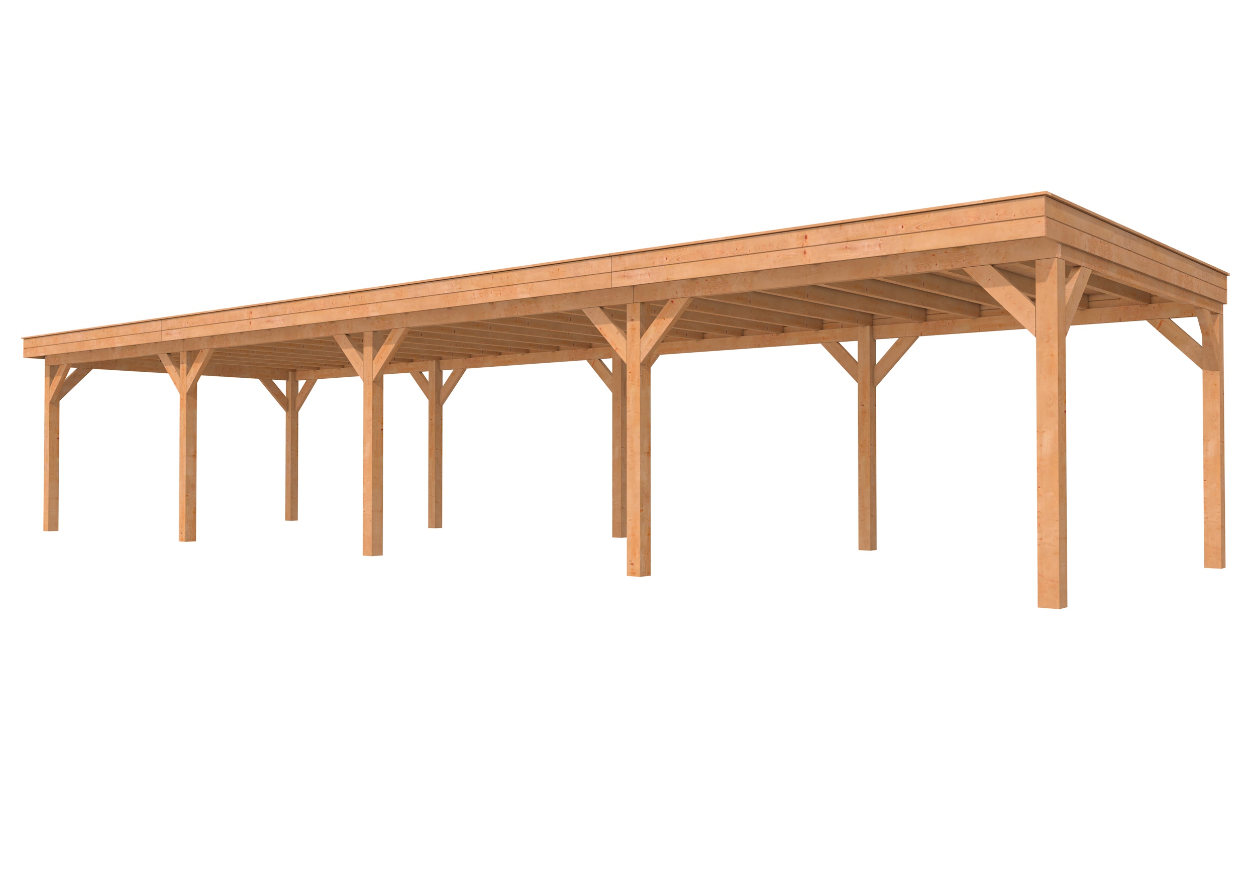 Buitenverblijf plat dak Premium IV, douglas, basismodel XXL/D, 1384x399 cm, onbehandeld.