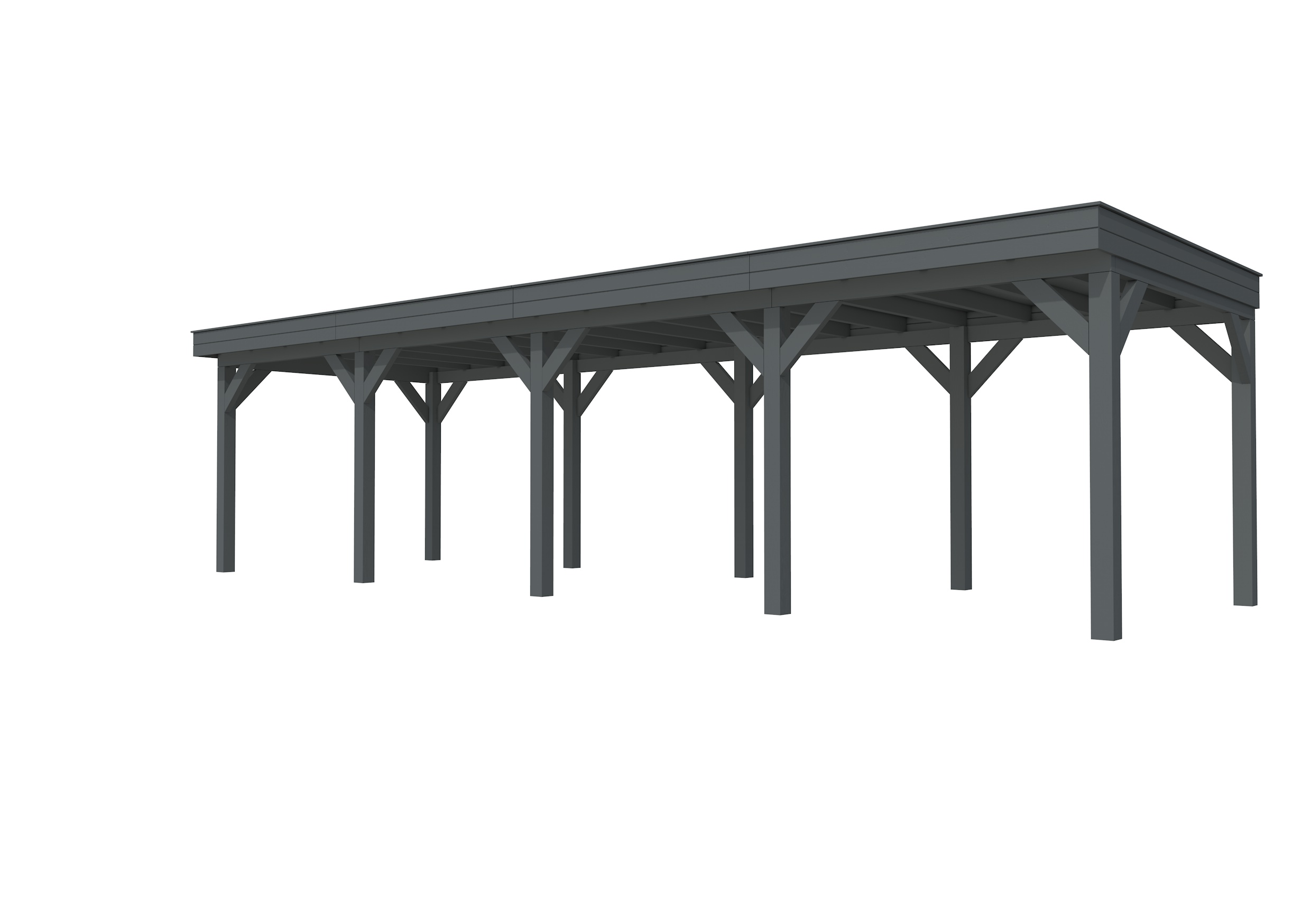 Buitenverblijf plat dak Premium IV, vuren, basismodel L/B, 984x307 cm, antraciet gespoten.