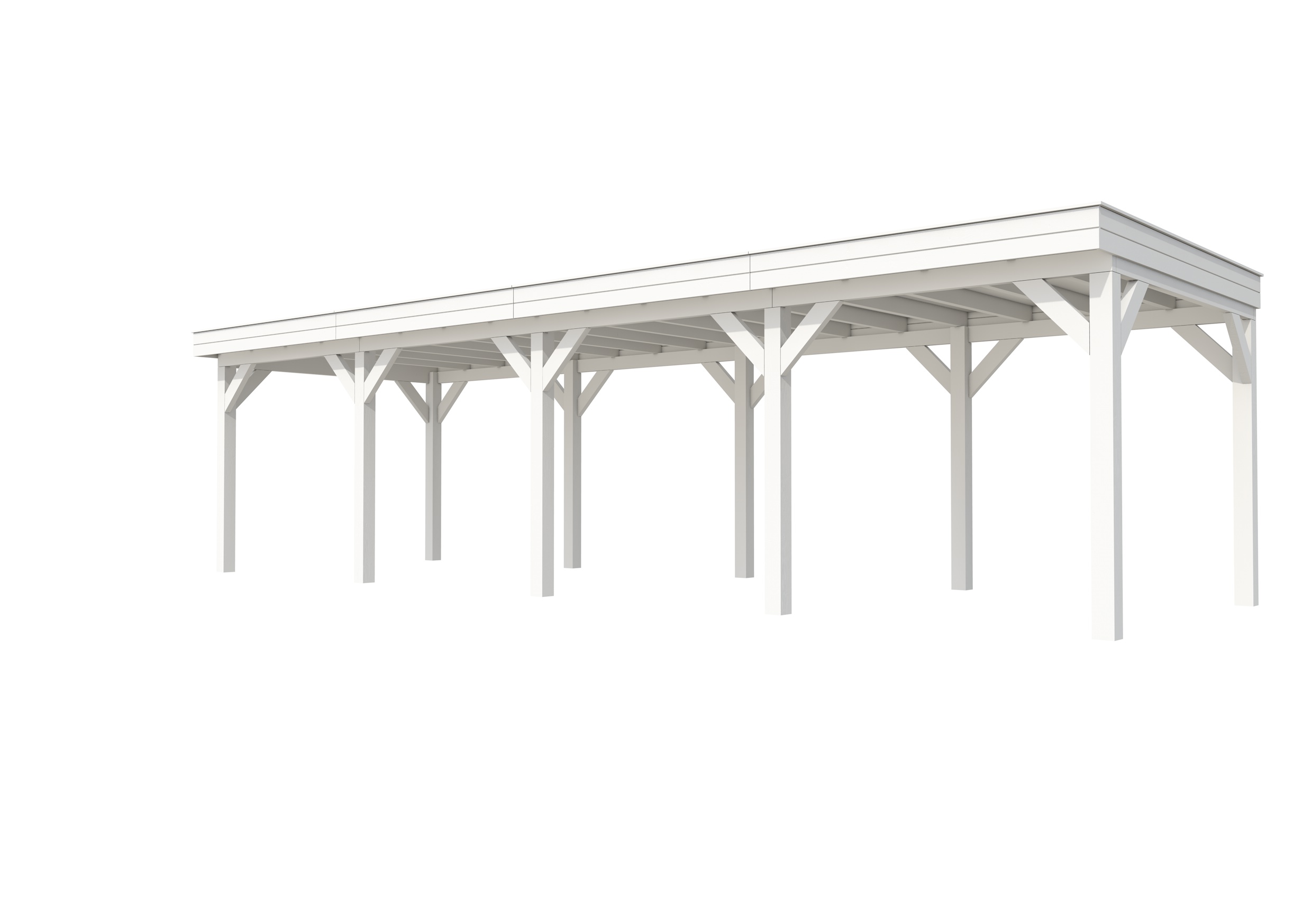 Buitenverblijf plat dak Premium IV, vuren, basismodel L/B, 984x307 cm, wit gespoten.