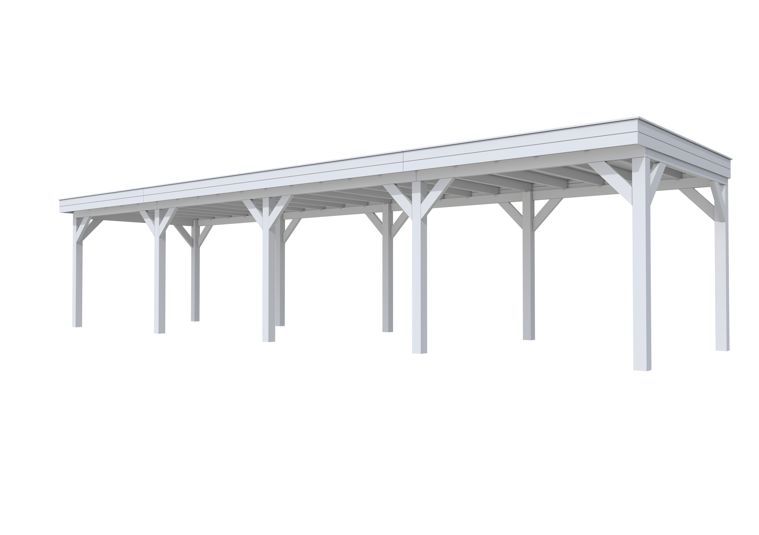 Buitenverblijf plat dak Premium IV, vuren, basismodel L/C, 1184x307 cm, lichtgrijs gespoten.