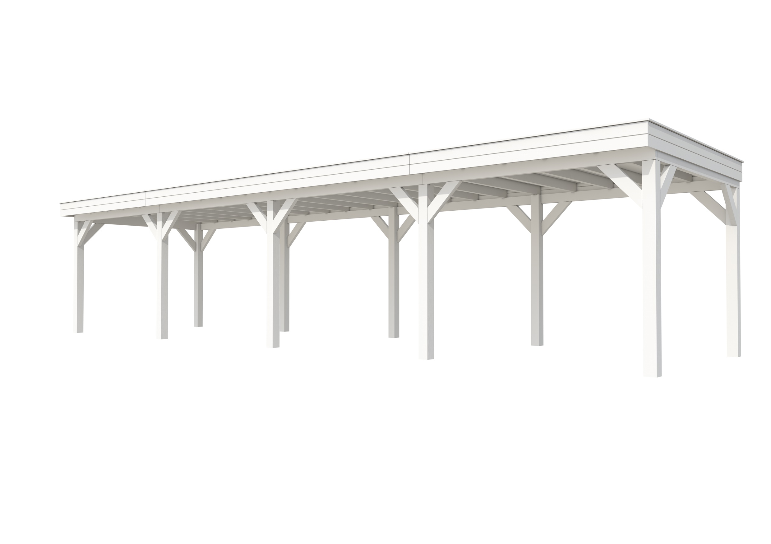 Buitenverblijf plat dak Premium IV, vuren, basismodel L/C, 1184x307 cm, wit gespoten.