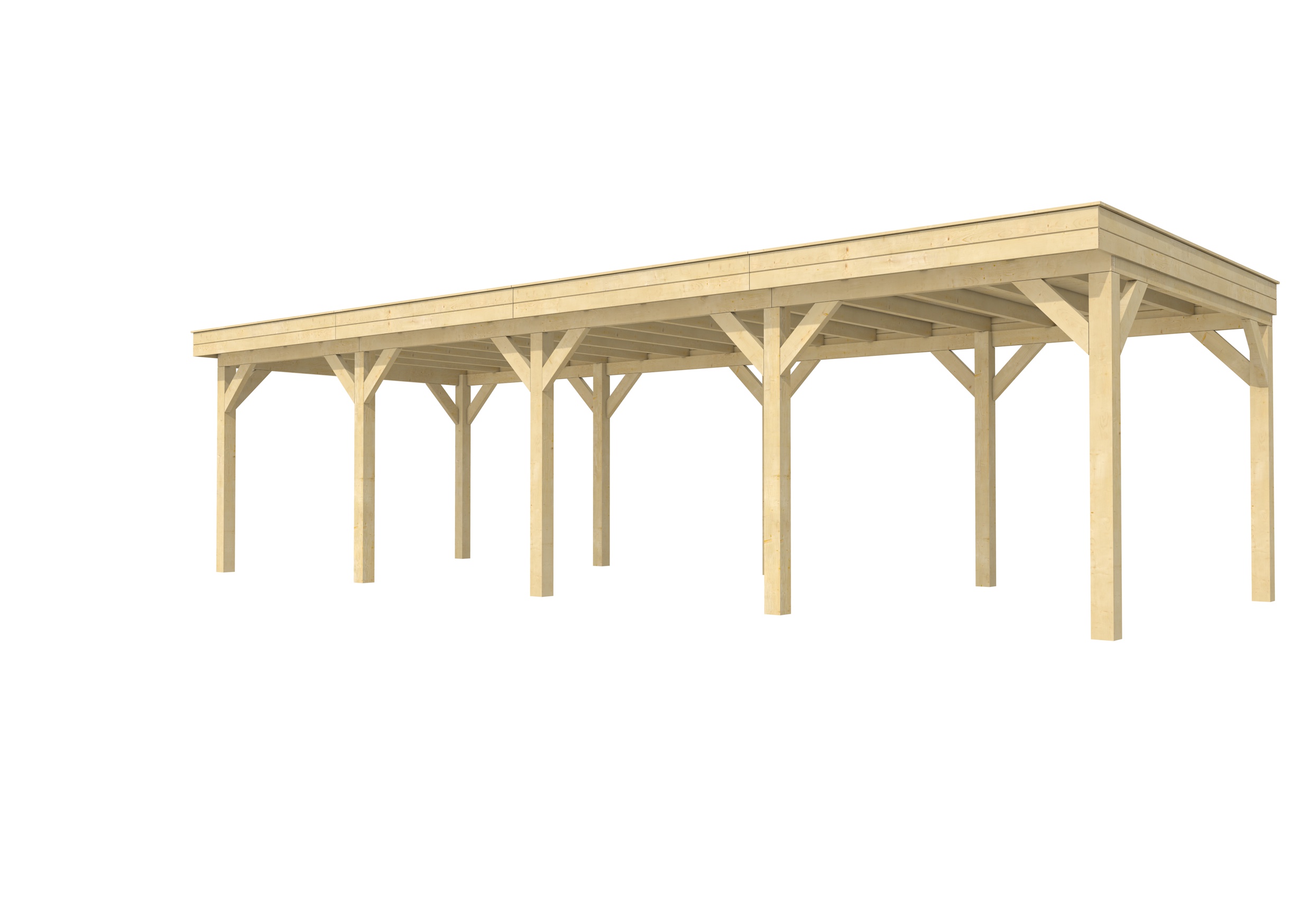 Buitenverblijf plat dak Premium IV, vuren, basismodel XL/B, 984x357 cm, onbehandeld.