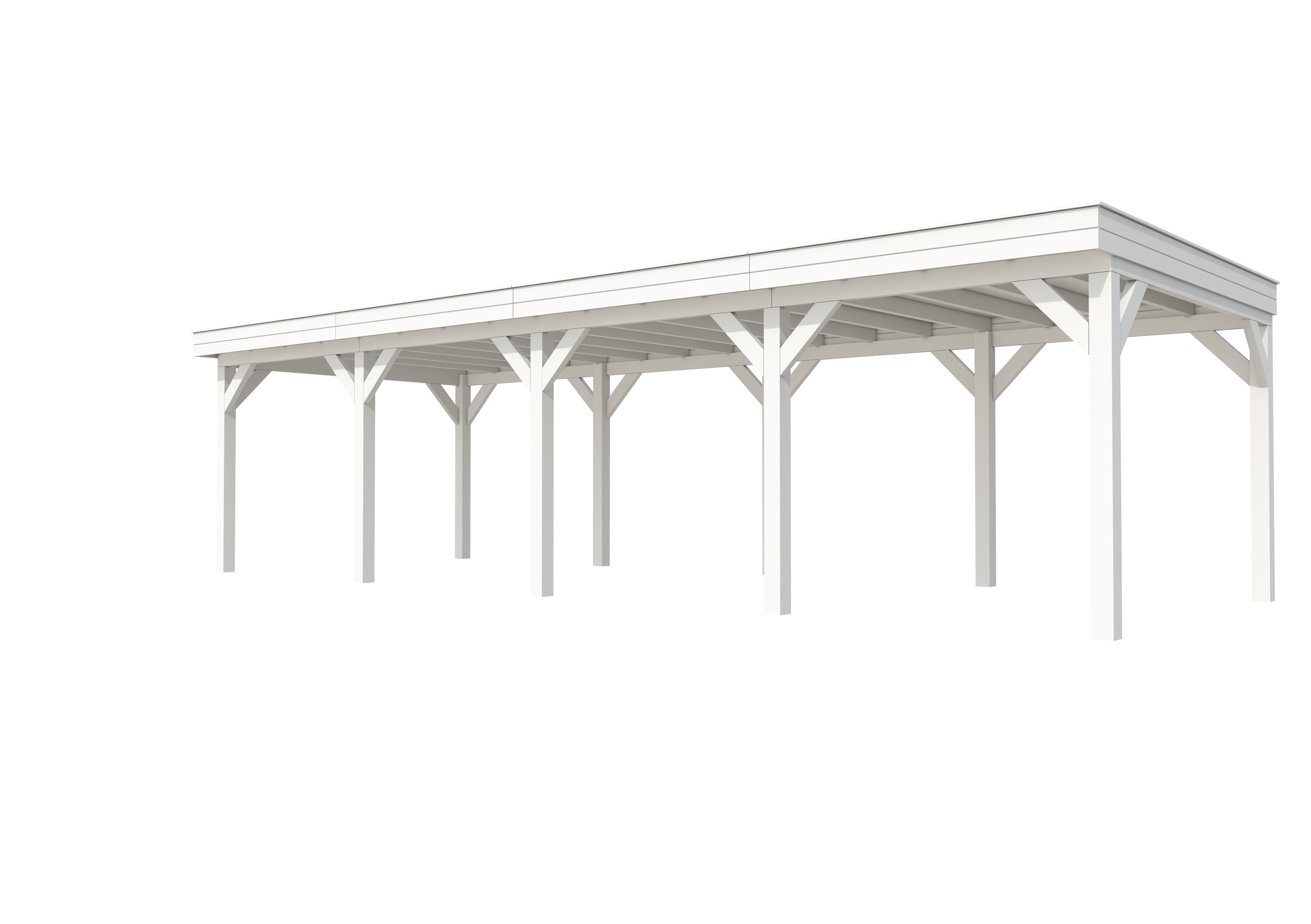 Buitenverblijf plat dak Premium IV, vuren, basismodel XL/B, 984x357 cm, wit gespoten.