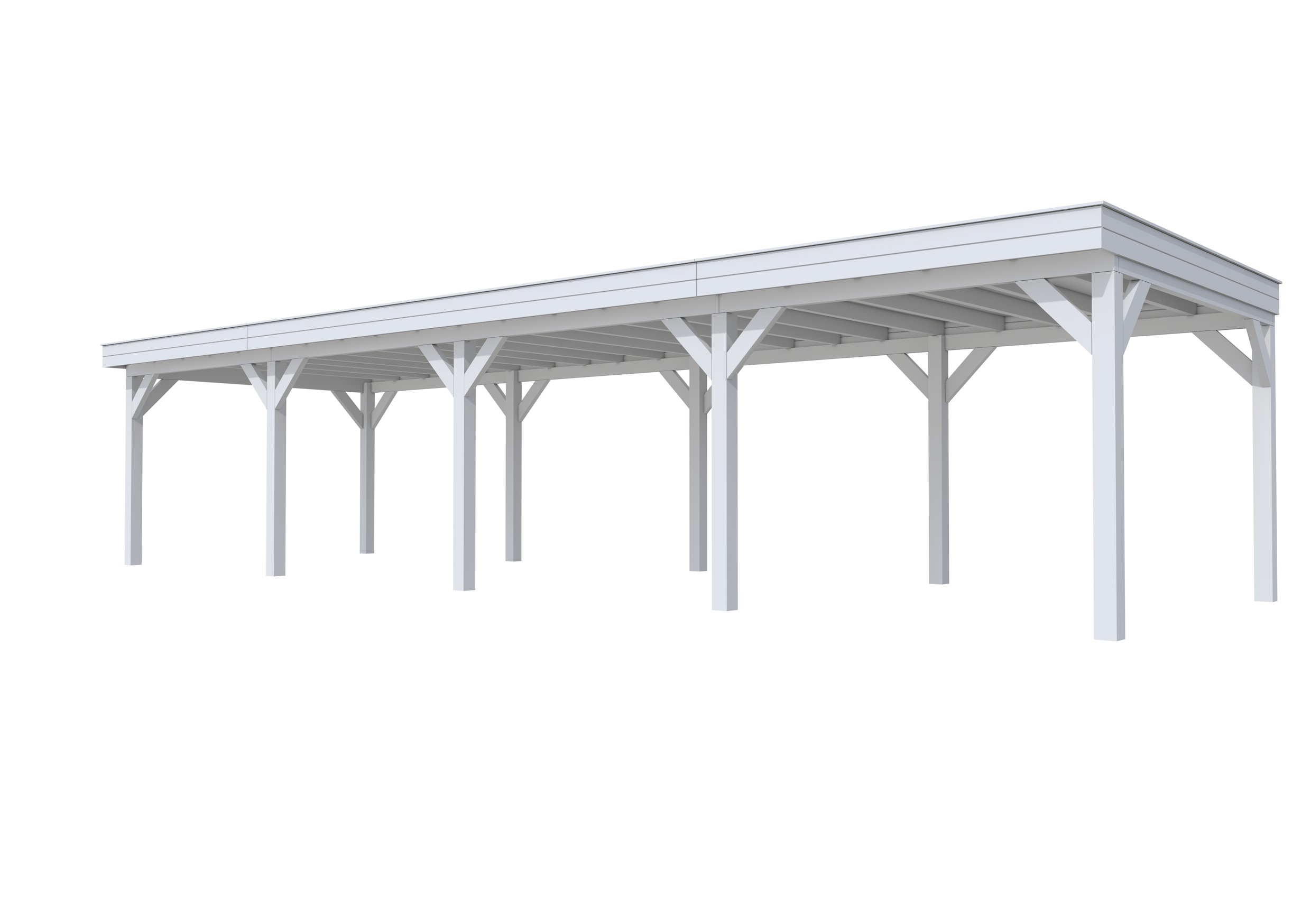 Buitenverblijf plat dak Premium IV, vuren, basismodel XL/C, 1184x357 cm, lichtgrijs gespoten.