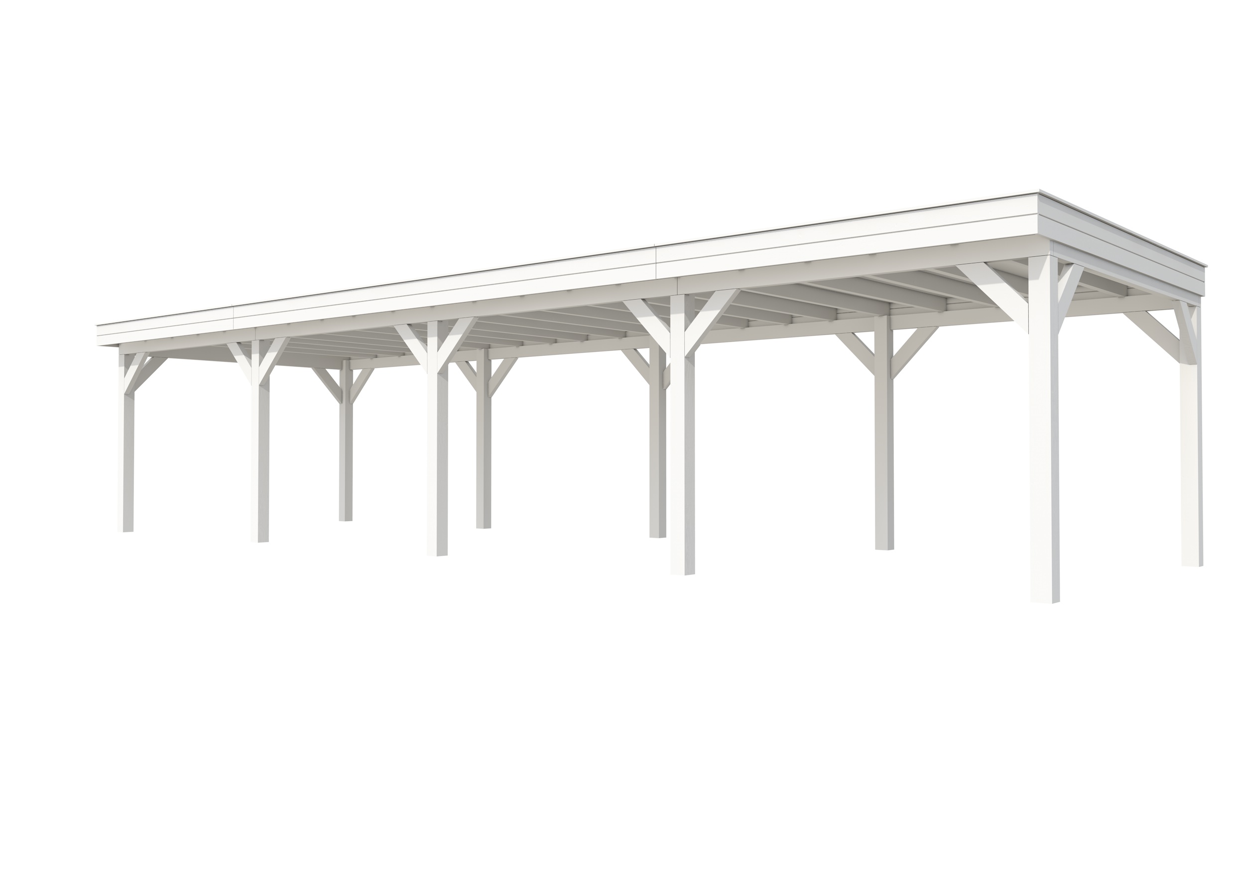 Buitenverblijf plat dak Premium IV, vuren, basismodel XL/C, 1184x357 cm, wit gespoten.