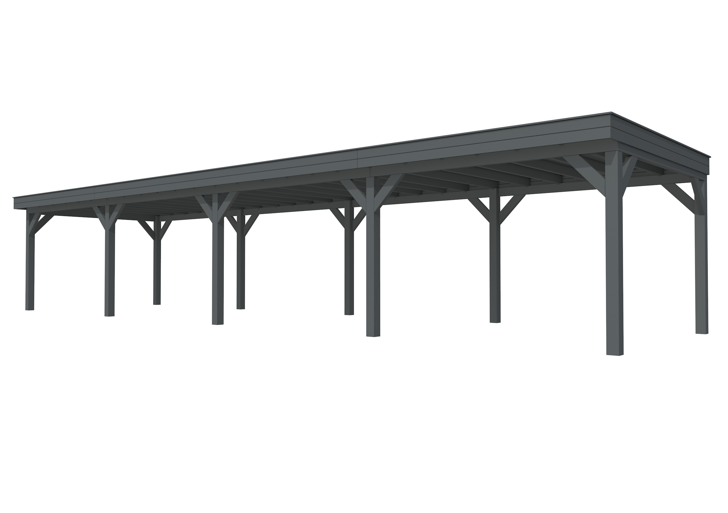 Buitenverblijf plat dak Premium IV, vuren, basismodel XL/D, 1384x357 cm, antraciet gespoten.