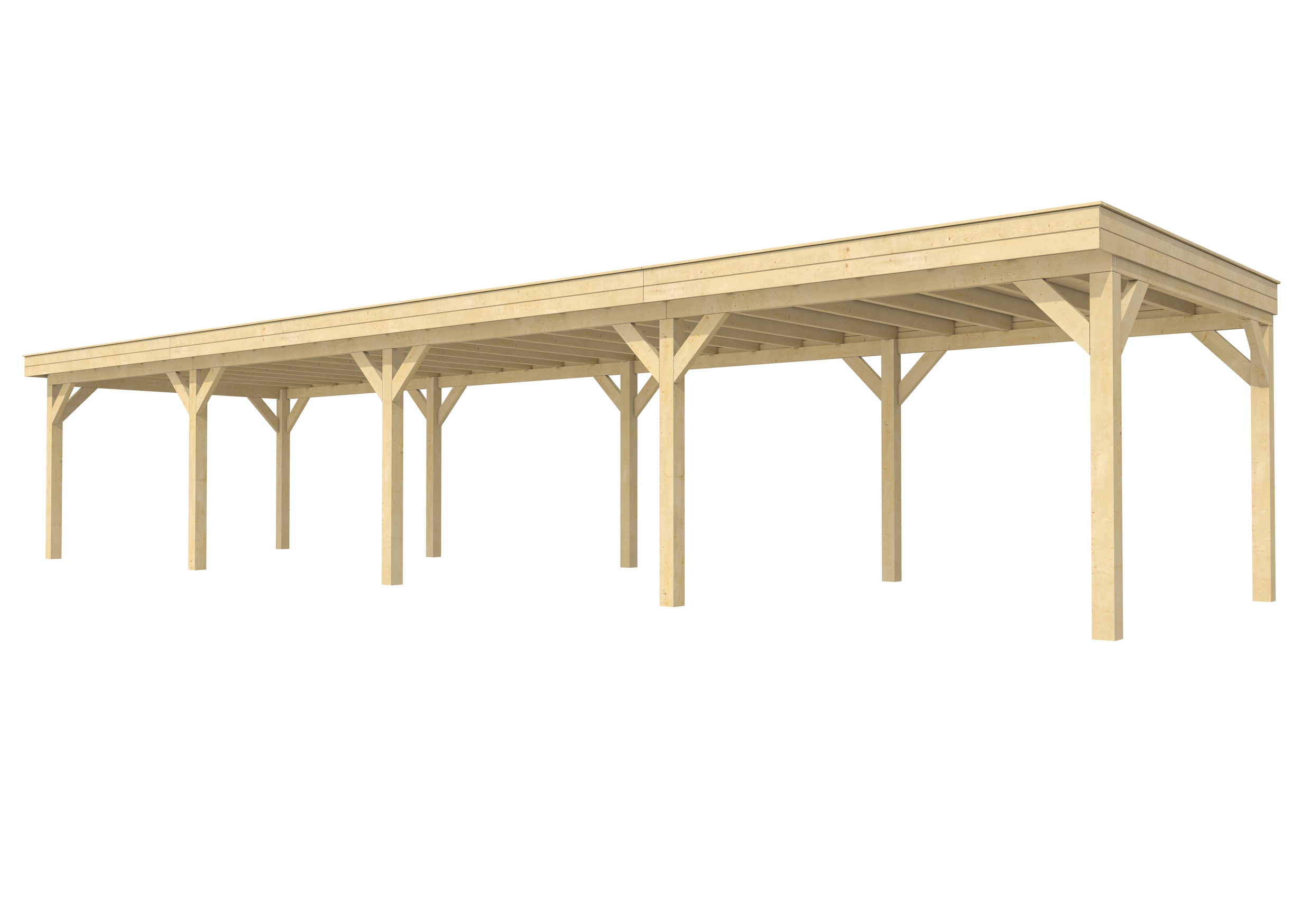 Buitenverblijf plat dak Premium IV, vuren, basismodel XL/D, 1384x357 cm, onbehandeld.