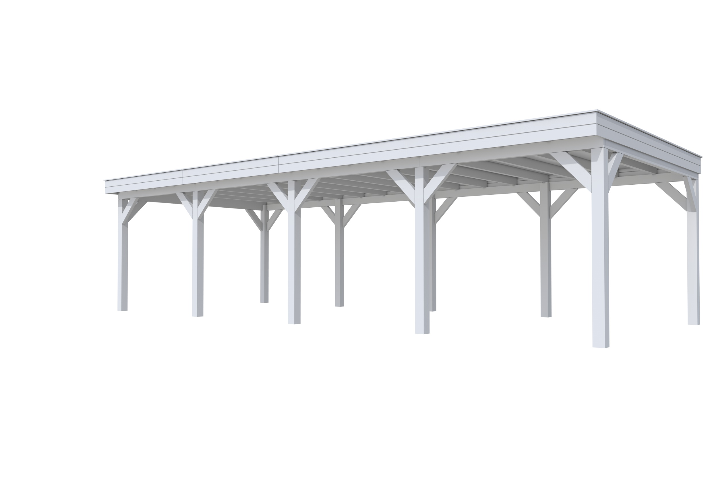 Buitenverblijf plat dak Premium IV, vuren, basismodel XXL/B, 984x399 cm, lichtgrijs gespoten.