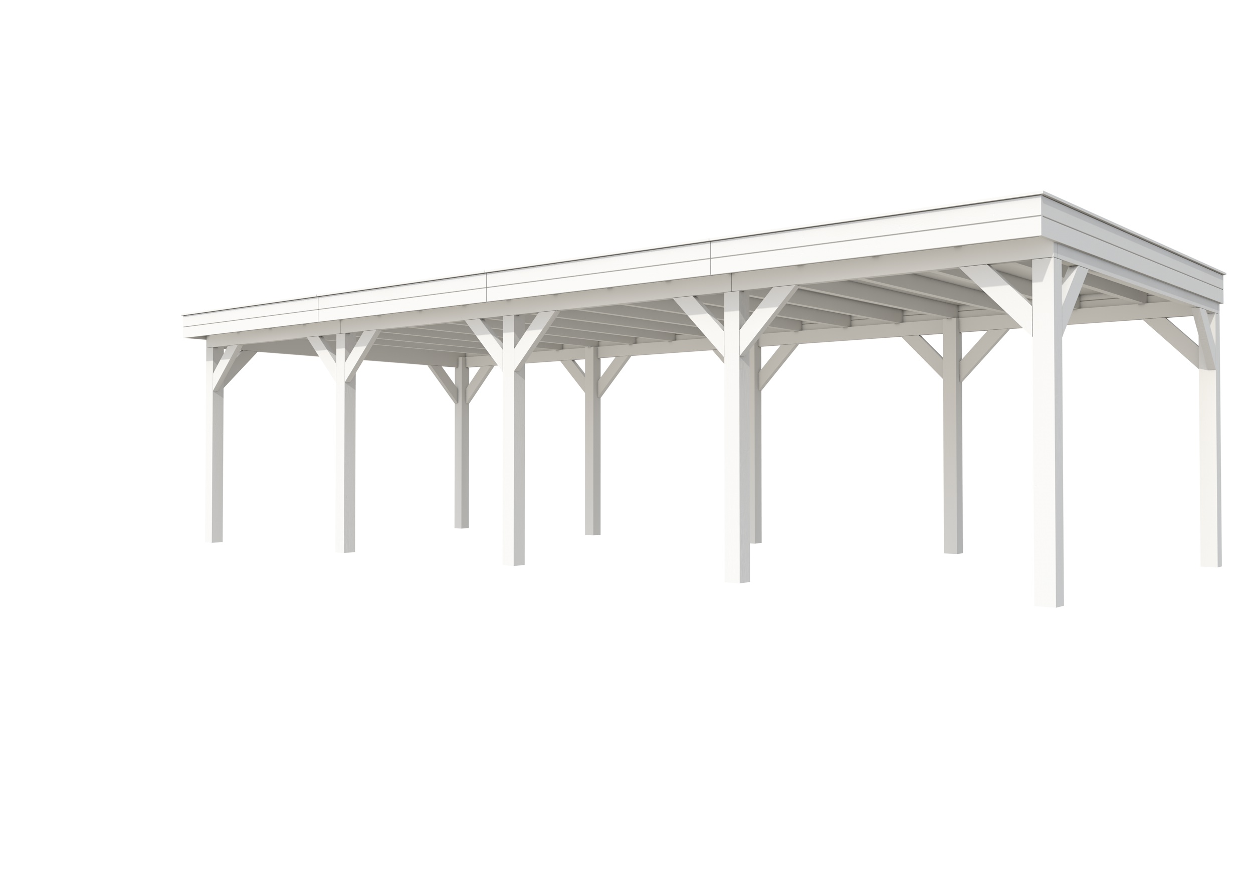 Buitenverblijf plat dak Premium IV, vuren, basismodel XXL/B, 984x399 cm, wit gespoten.