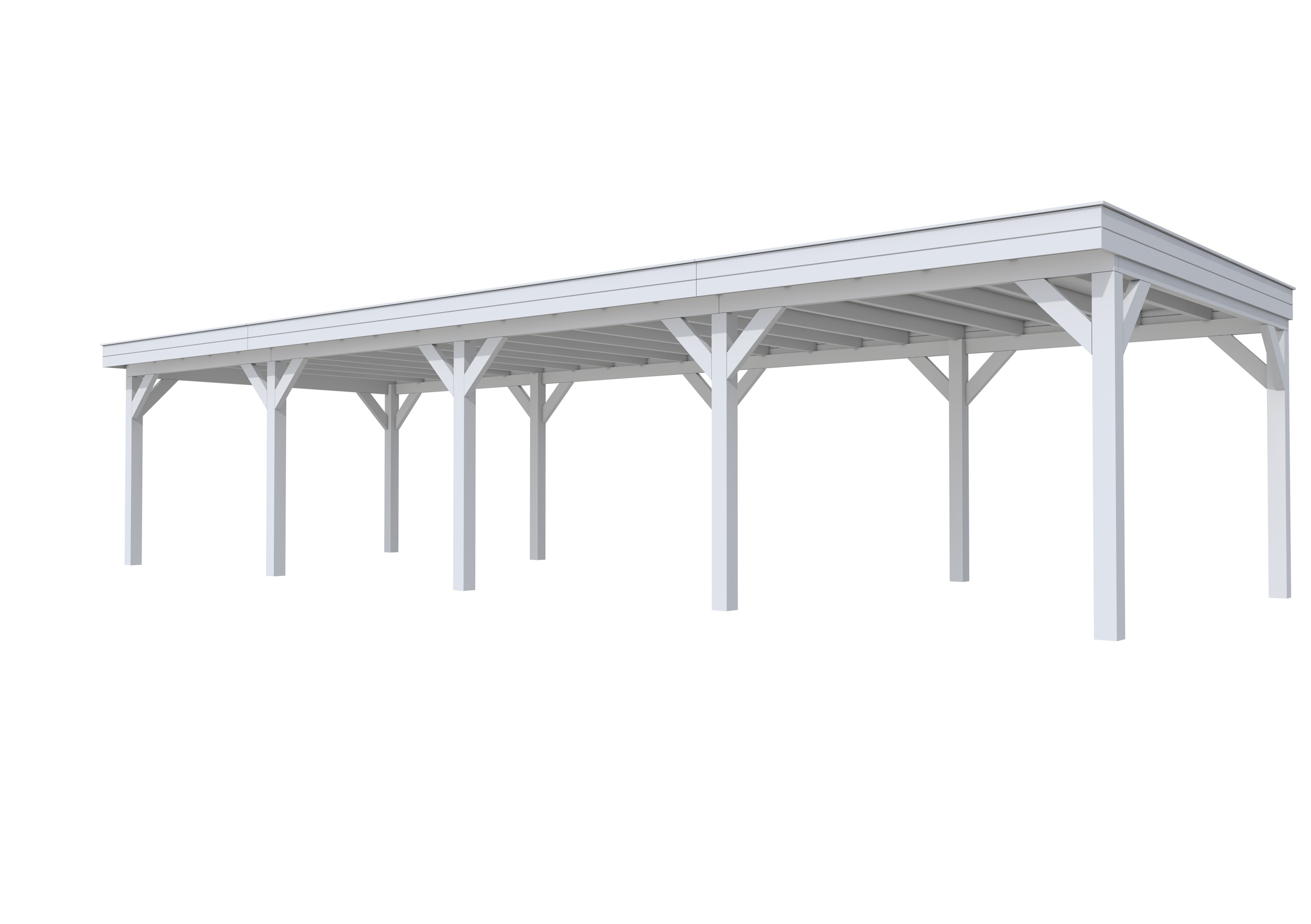 Buitenverblijf plat dak Premium IV, vuren, basismodel XXL/C, 1184x399 cm, lichtgrijs gespoten.