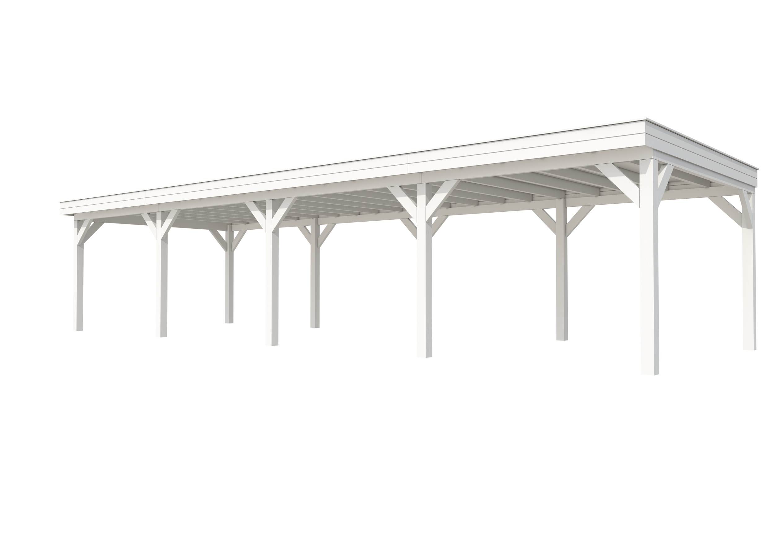 Buitenverblijf plat dak Premium IV, vuren, basismodel XXL/C, 1184x399 cm, wit gespoten.