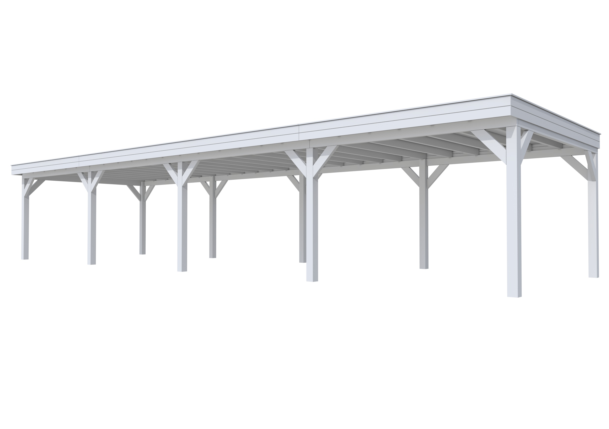 Buitenverblijf plat dak Premium IV, vuren, basismodel XXL/D, 1384x399 cm, lichtgrijs gespoten.