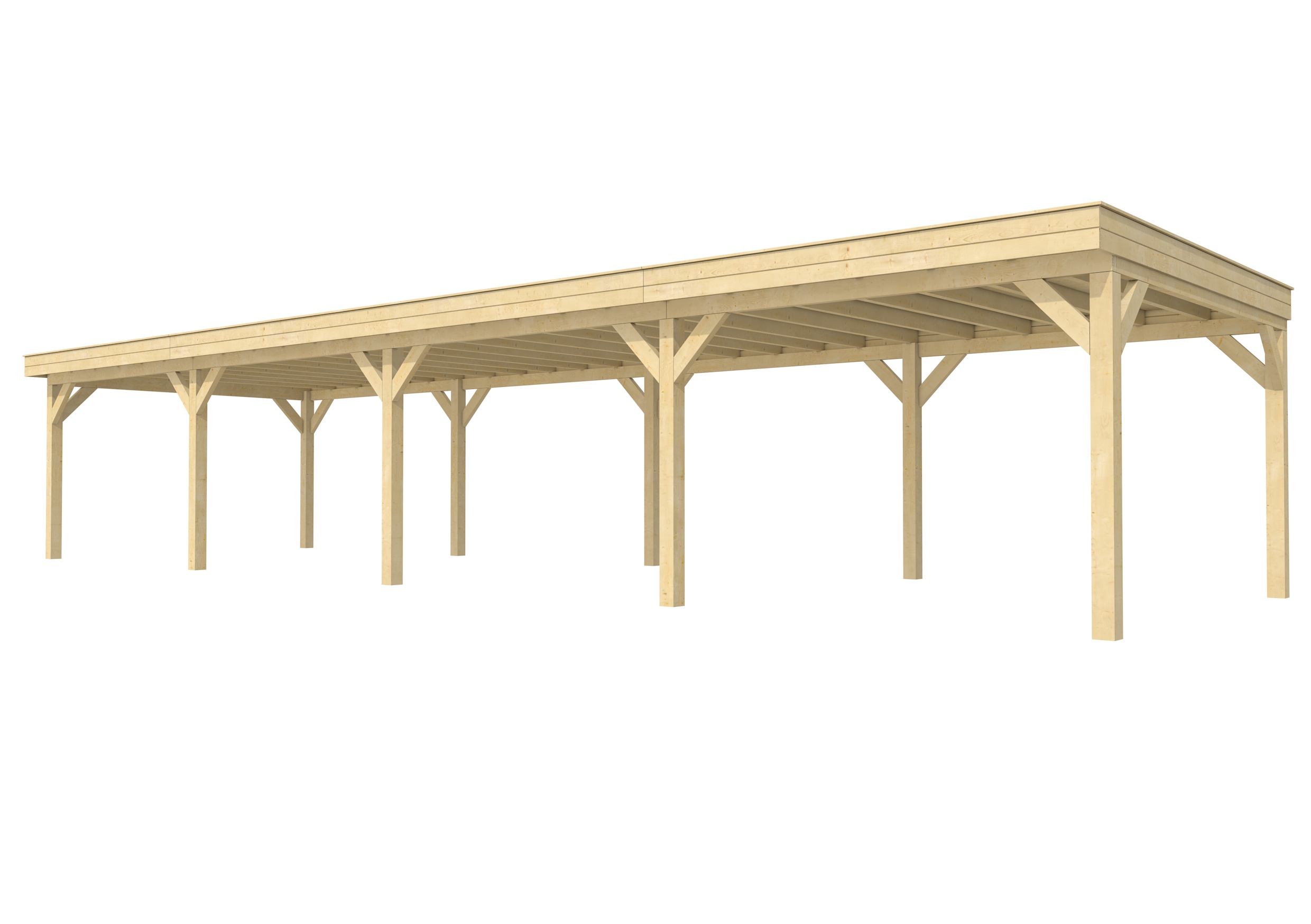 Buitenverblijf plat dak Premium IV, vuren, basismodel XXL/D, 1384x399 cm, onbehandeld.