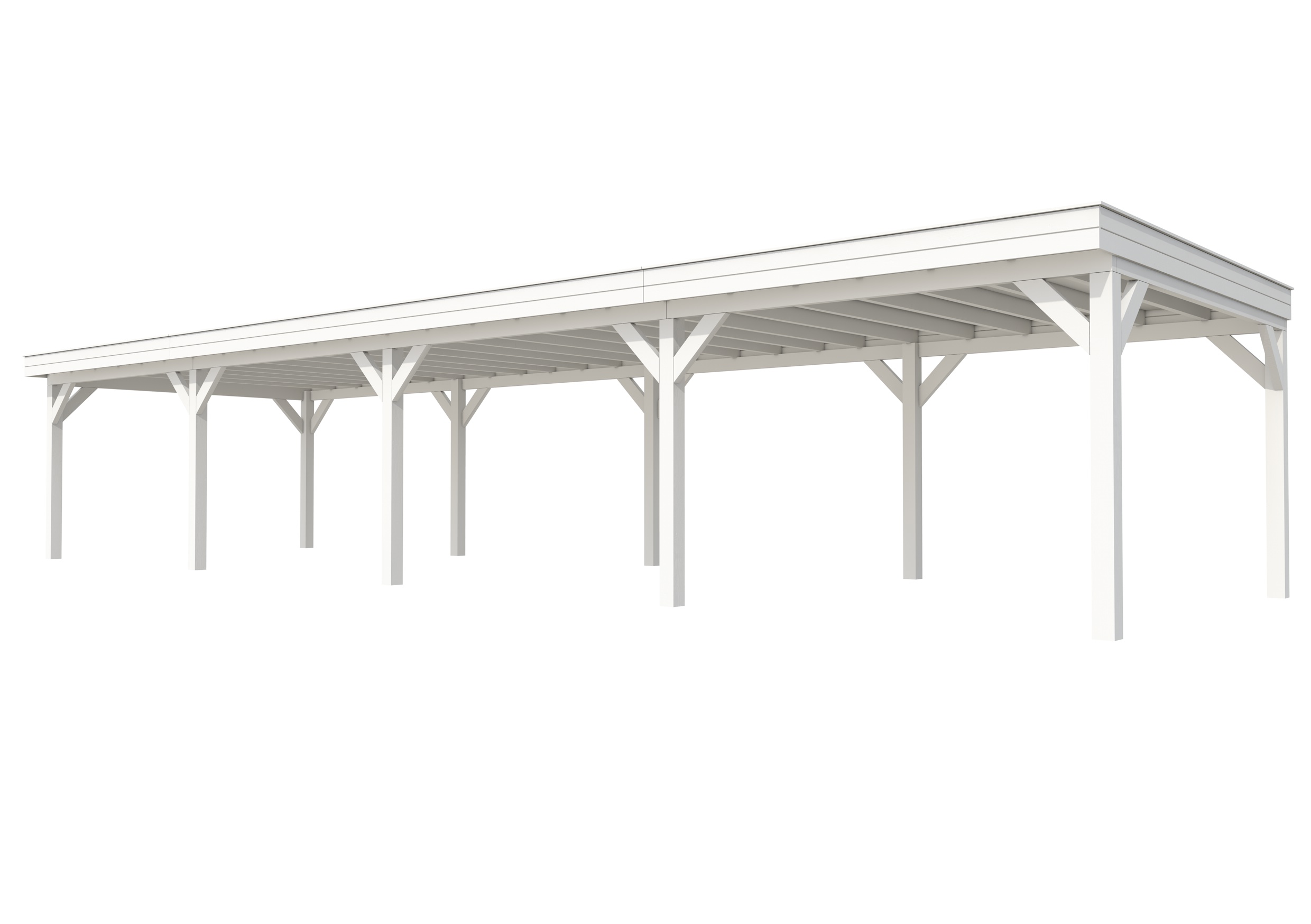 Buitenverblijf plat dak Premium IV, vuren, basismodel XXL/D, 1384x399 cm, wit gespoten.