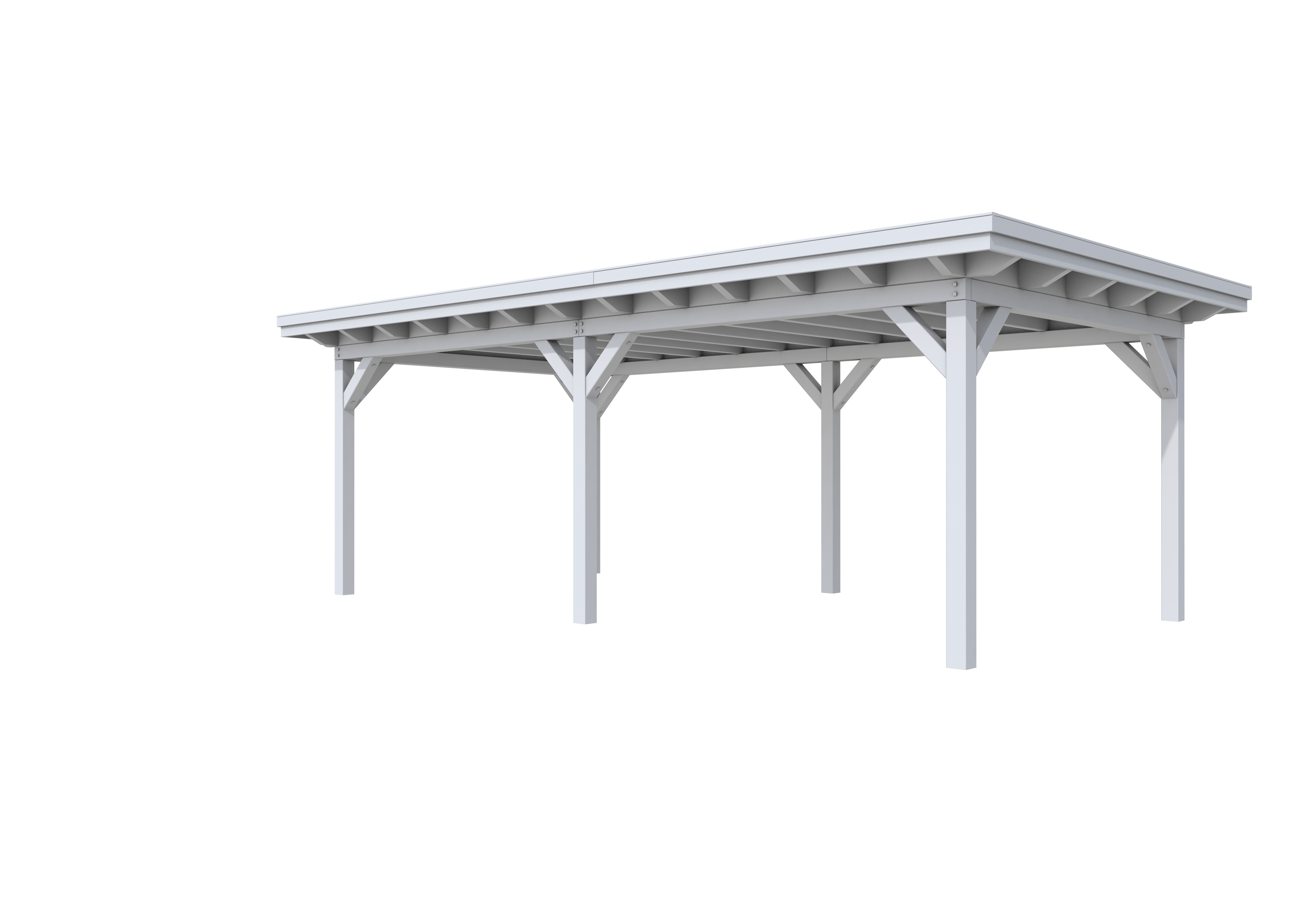 Buitenverblijf plat dak Prestige II, vuren, basismodel XL/D, 699x357 cm, lichtgrijs gespoten.