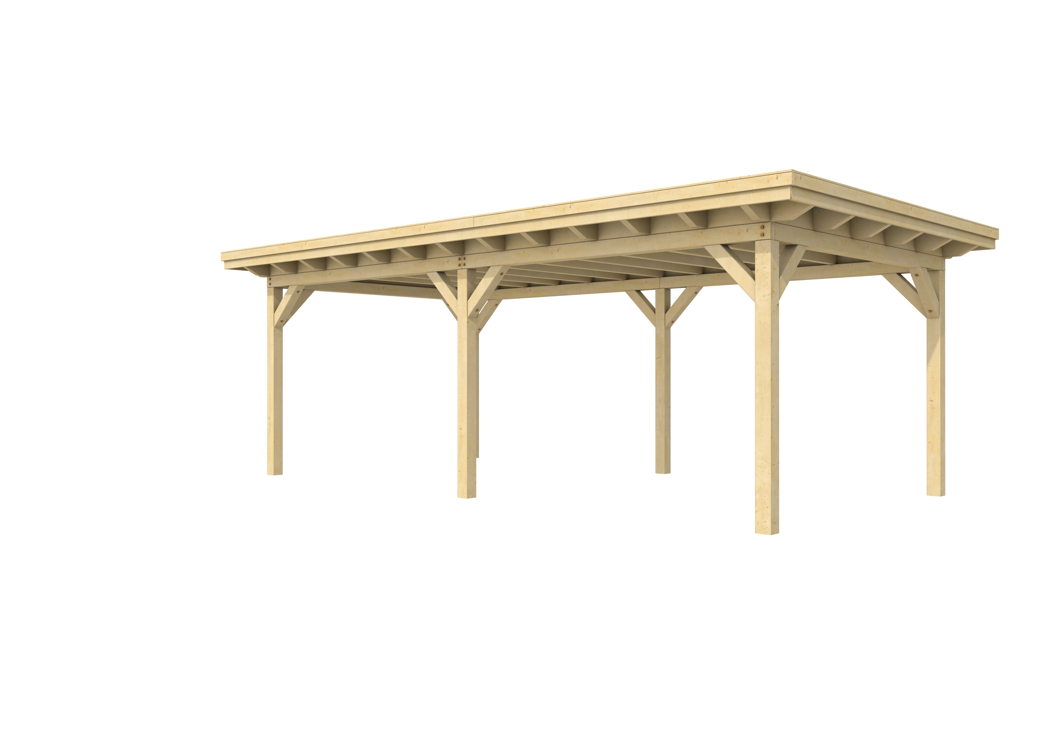 Buitenverblijf plat dak Prestige II, vuren, basismodel XL/D, 699x357 cm, onbehandeld.