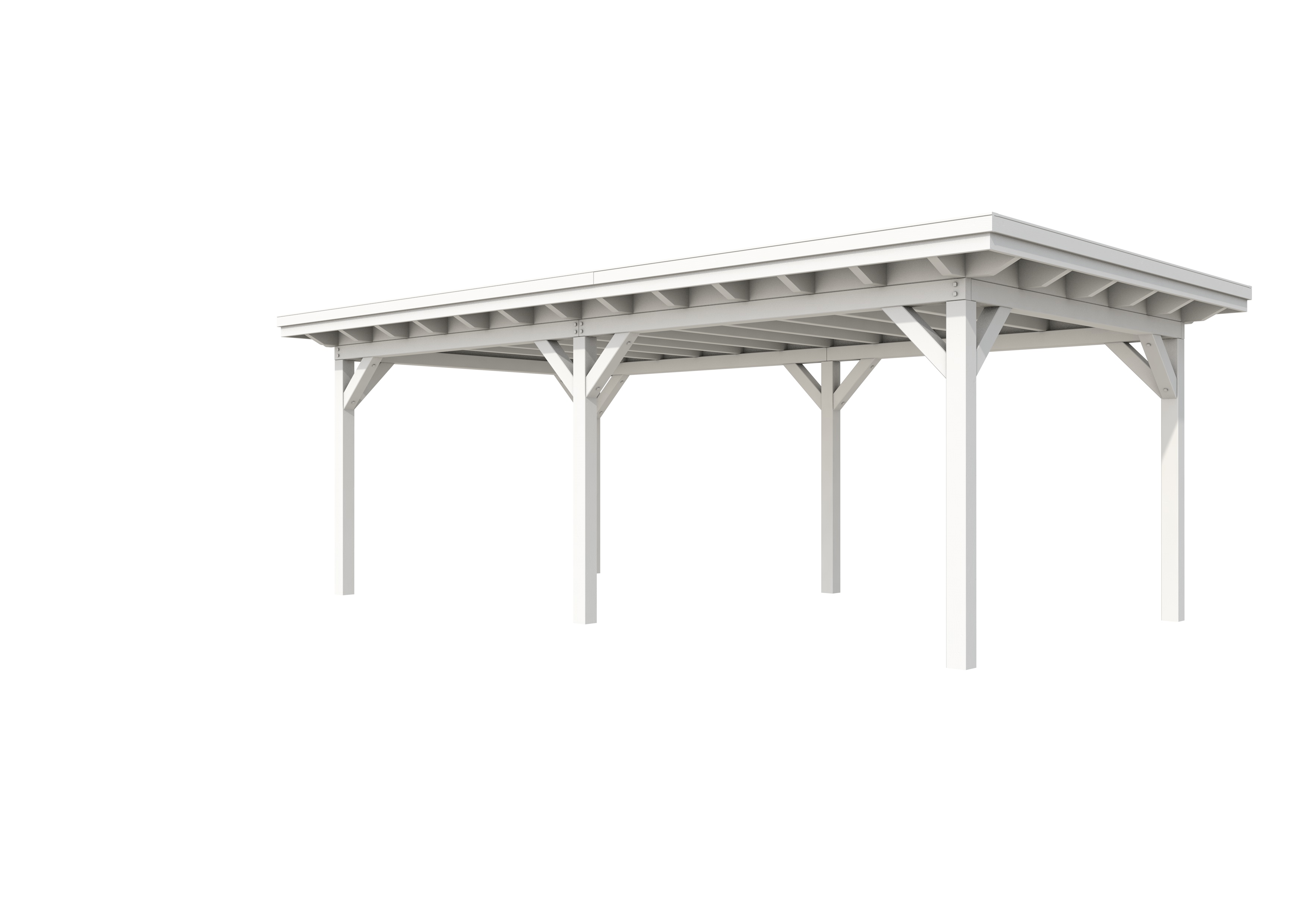 Buitenverblijf plat dak Prestige II, vuren, basismodel XL/D, 699x357 cm, wit gespoten.