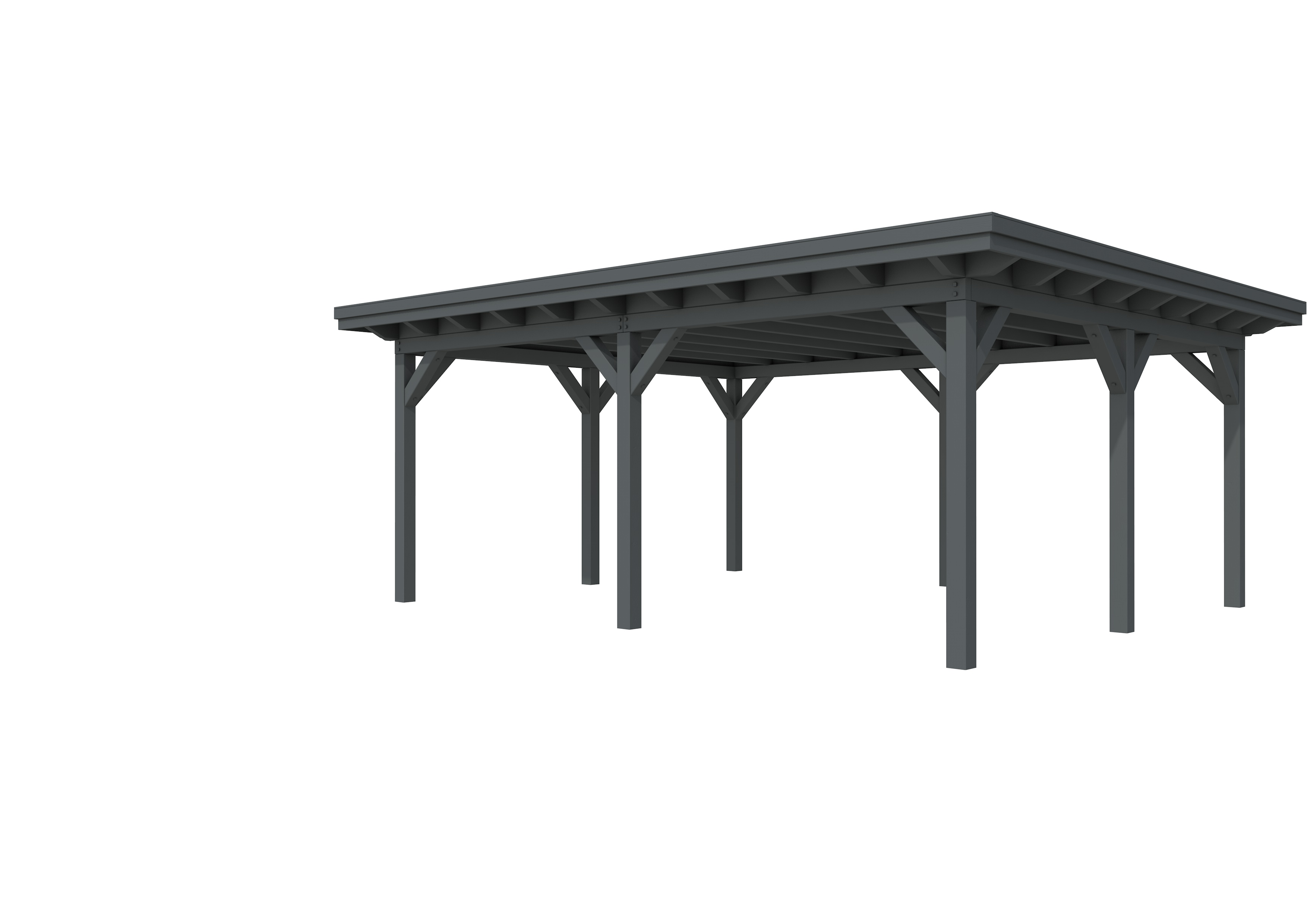 Buitenverblijf plat dak Prestige II, vuren, basismodel XXXL/C, 599x499 cm, antraciet gespoten.
