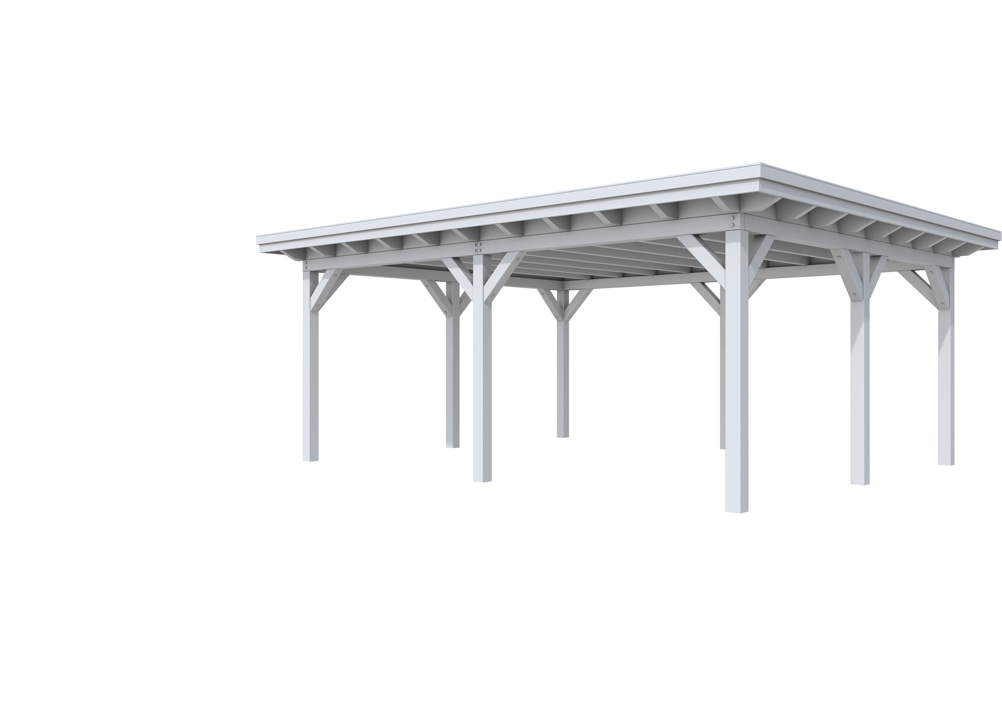 Buitenverblijf plat dak Prestige II, vuren, basismodel XXXL/C, 599x499 cm, lichtgrijs gespoten.