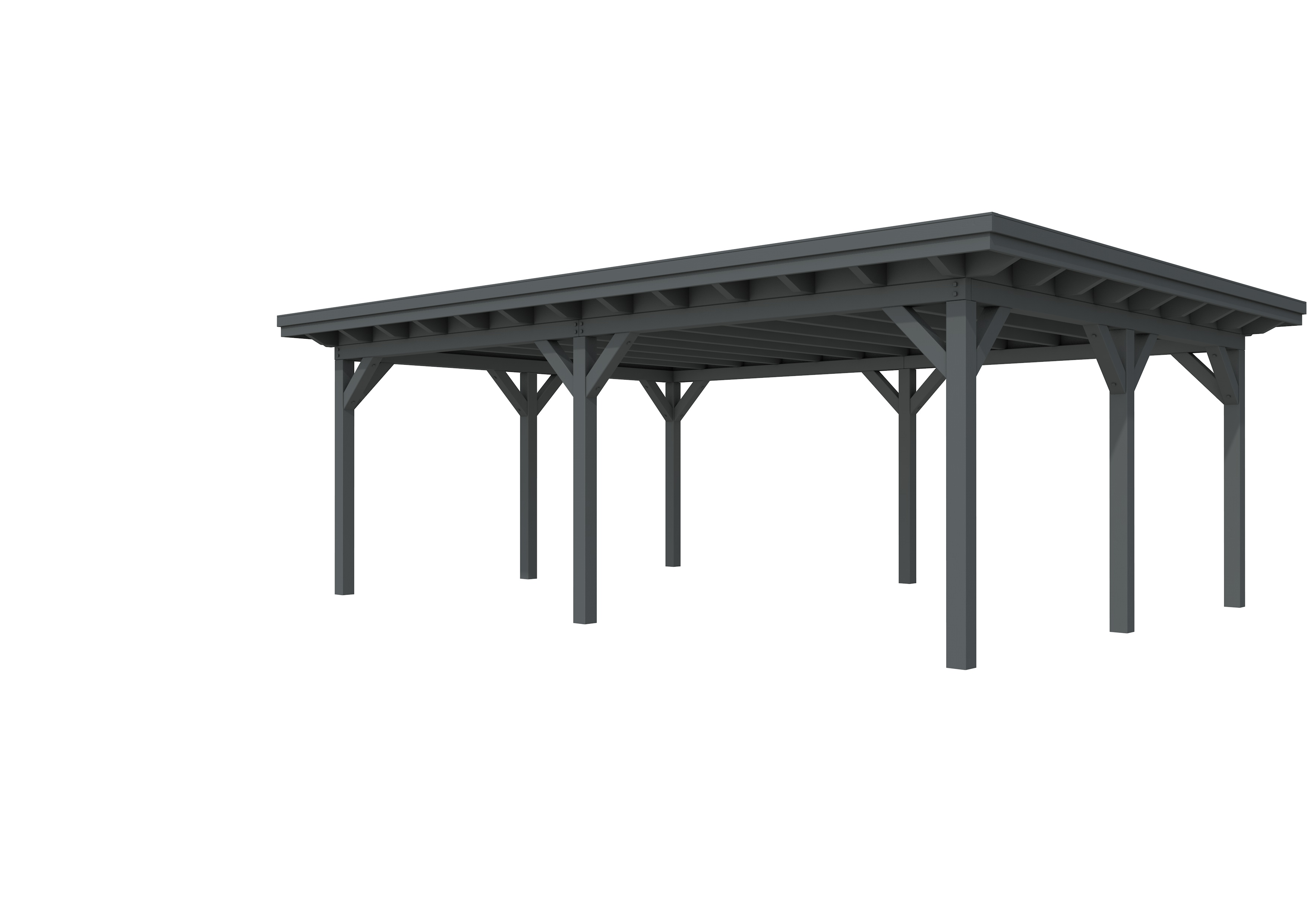 Buitenverblijf plat dak Prestige II, vuren, basismodel XXXL/D, 699x499 cm, antraciet gespoten.