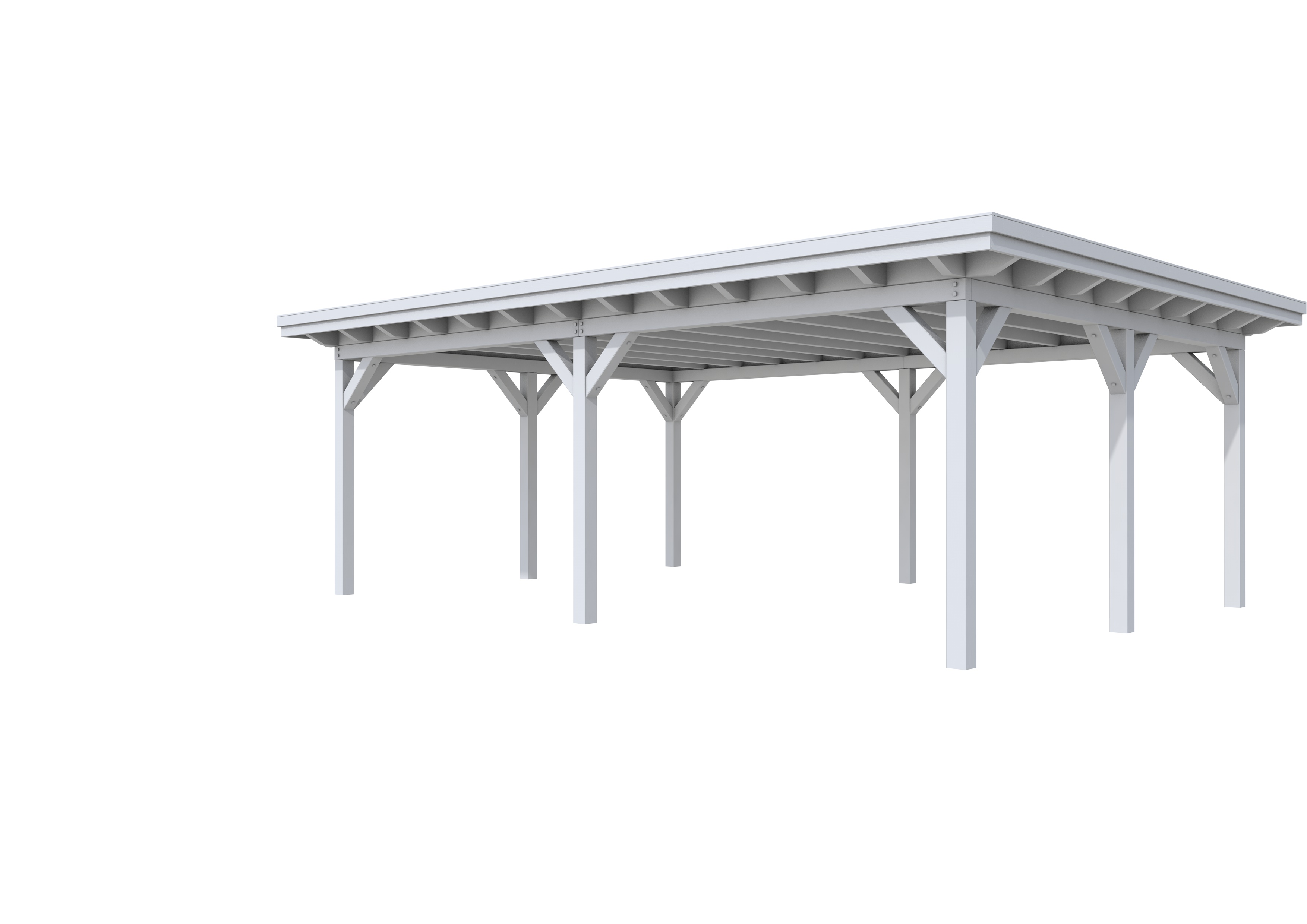 Buitenverblijf plat dak Prestige II, vuren, basismodel XXXL/D, 699x499 cm, lichtgrijs gespoten.