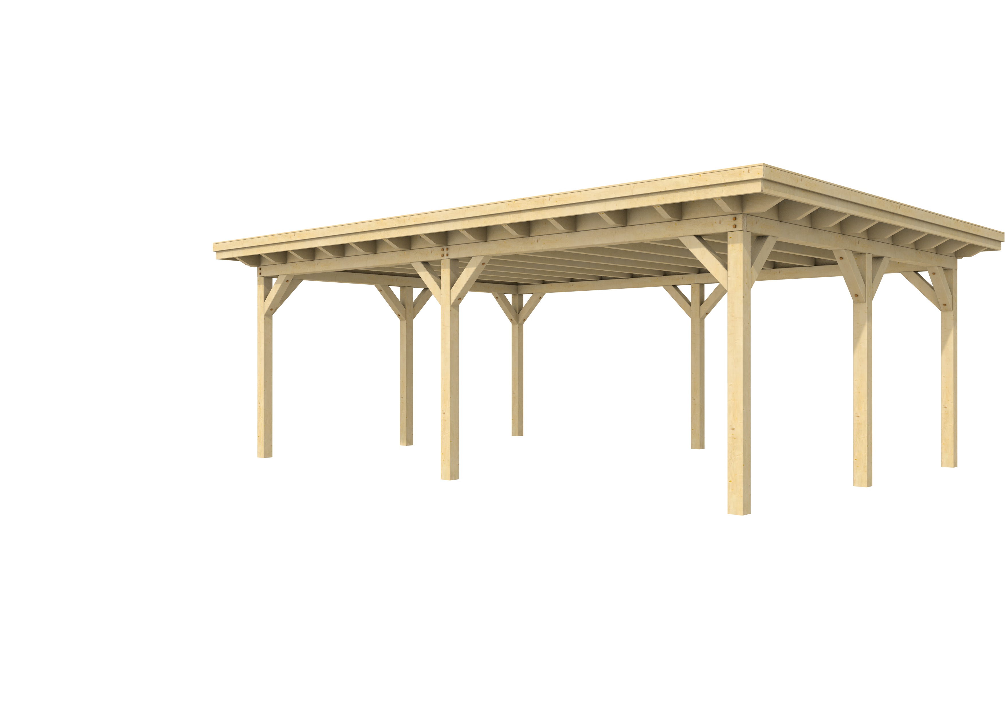 Buitenverblijf plat dak Prestige II, vuren, basismodel XXXL/D, 699x499 cm, onbehandeld.