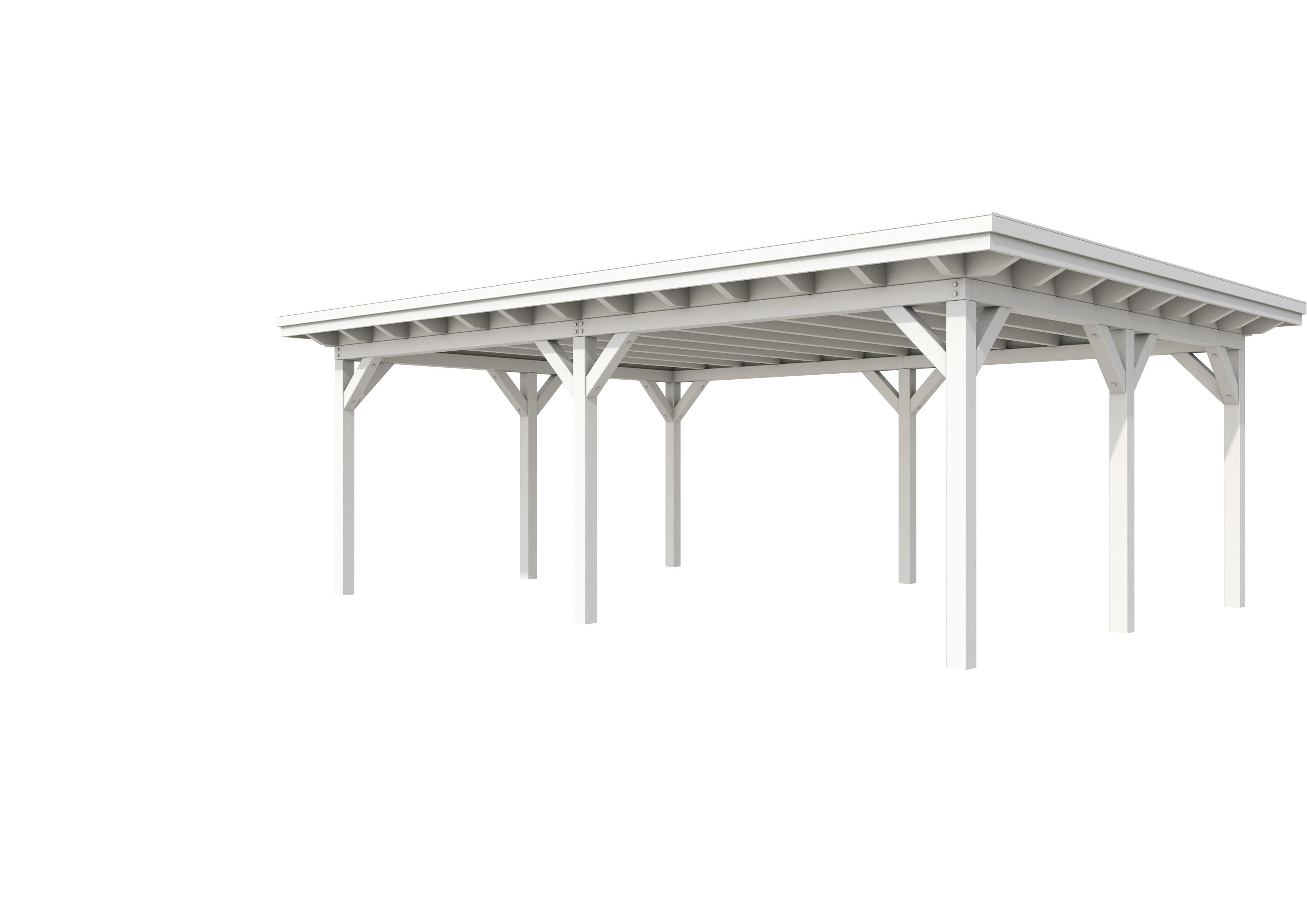 Buitenverblijf plat dak Prestige II, vuren, basismodel XXXL/D, 699x499 cm, wit gespoten.