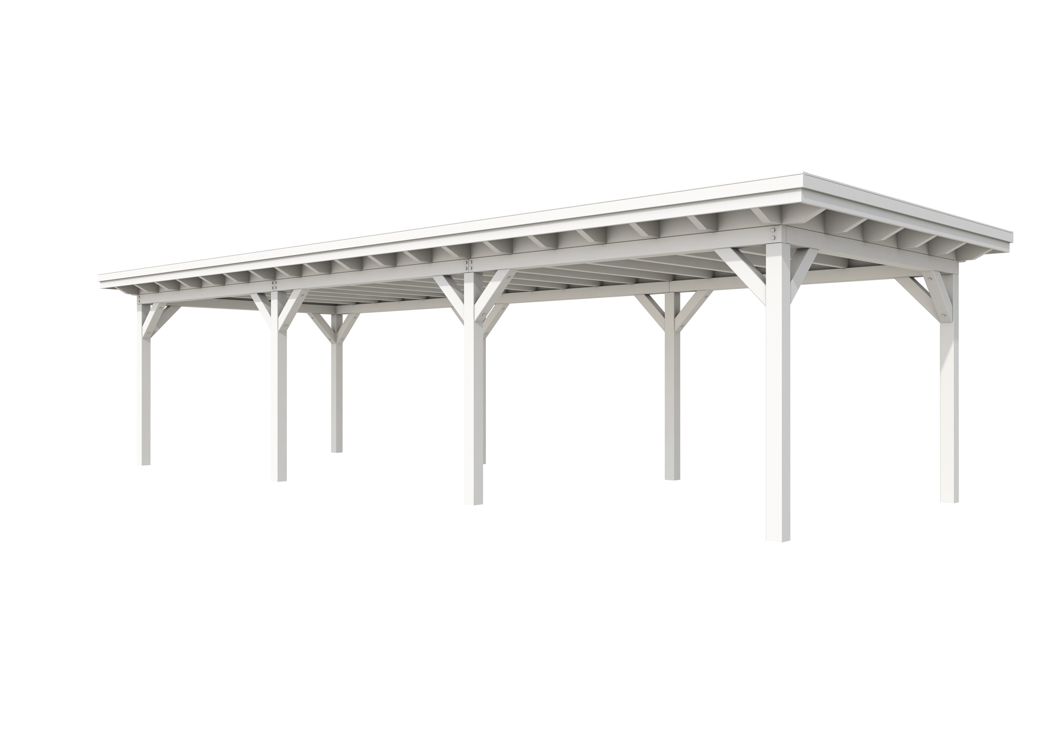 Buitenverblijf plat dak Prestige III, vuren, basismodel XL/D, 1042x357 cm, wit gespoten.