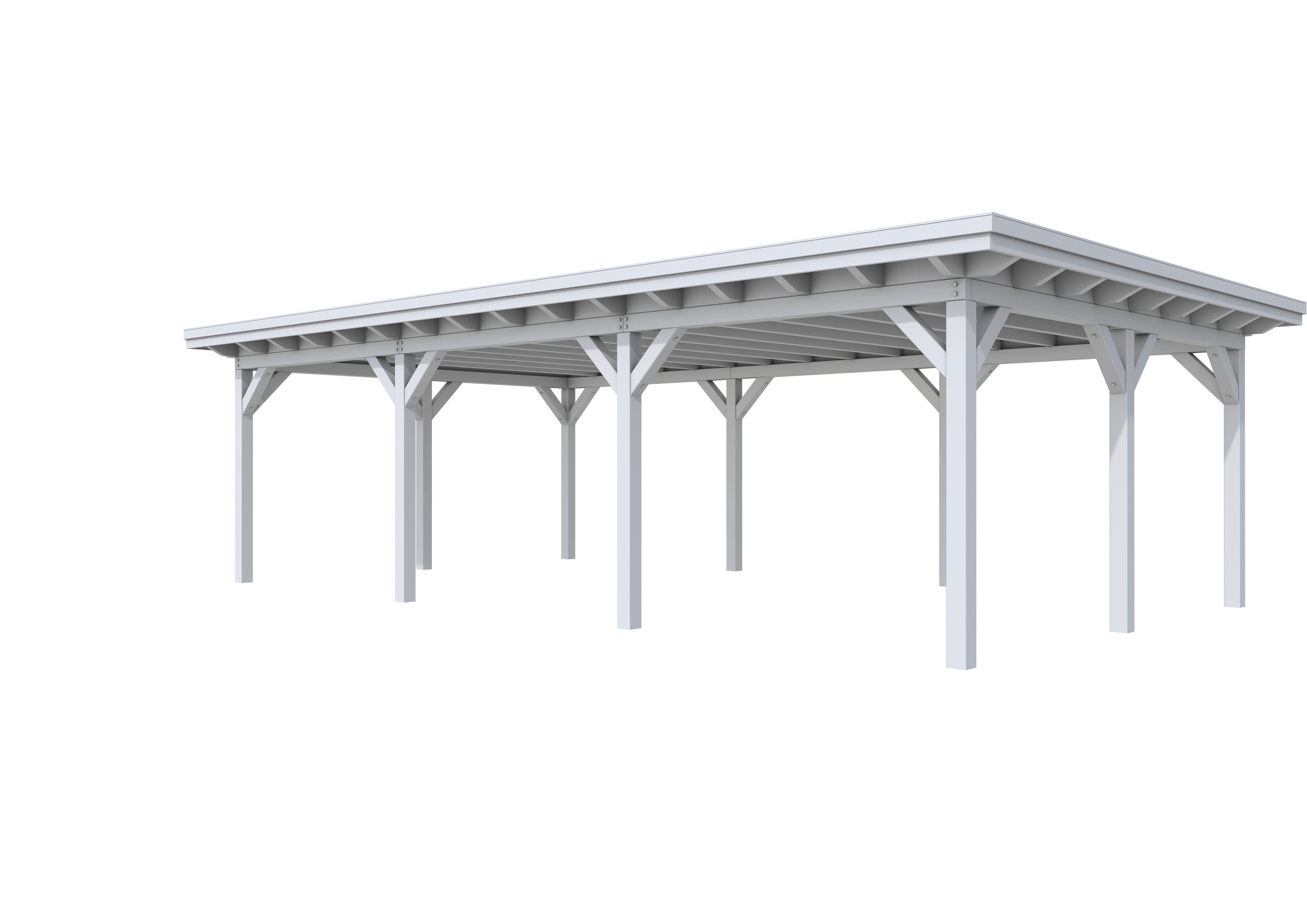 Buitenverblijf plat dak Prestige III, vuren, basismodel XXXL/C, 892x499 cm, lichtgrijs gespoten.