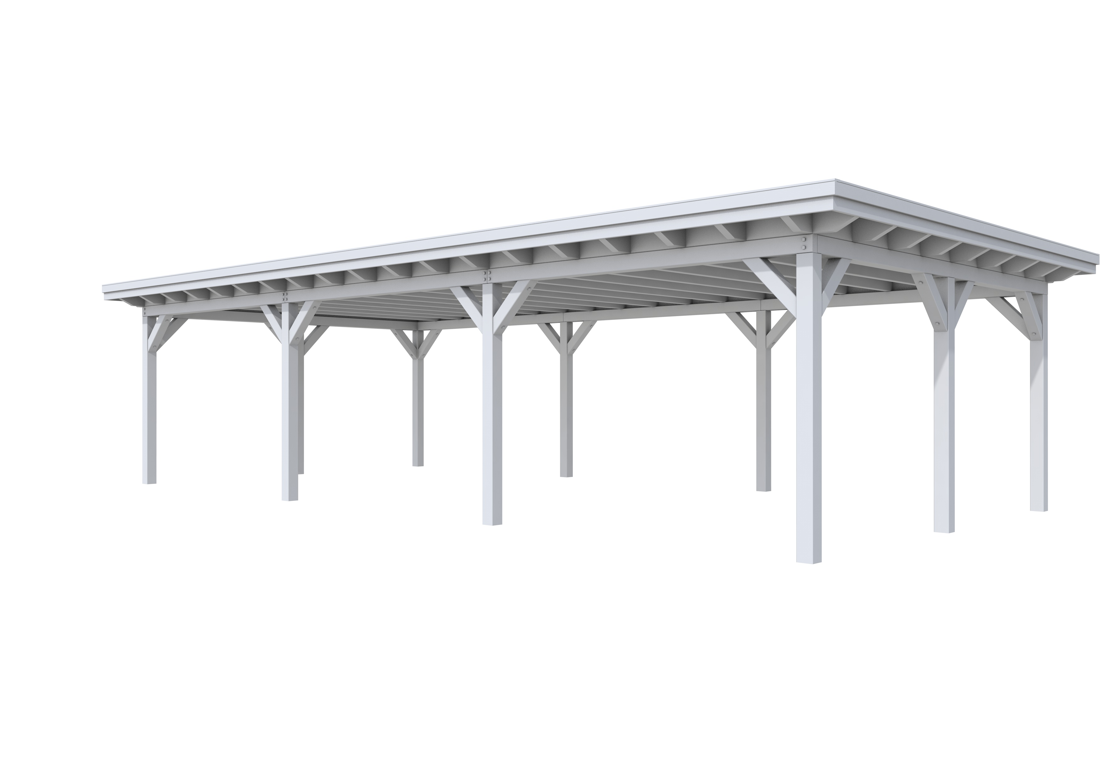 Buitenverblijf plat dak Prestige III, vuren, basismodel XXXL/D, 1042x499 cm, lichtgrijs gespoten.