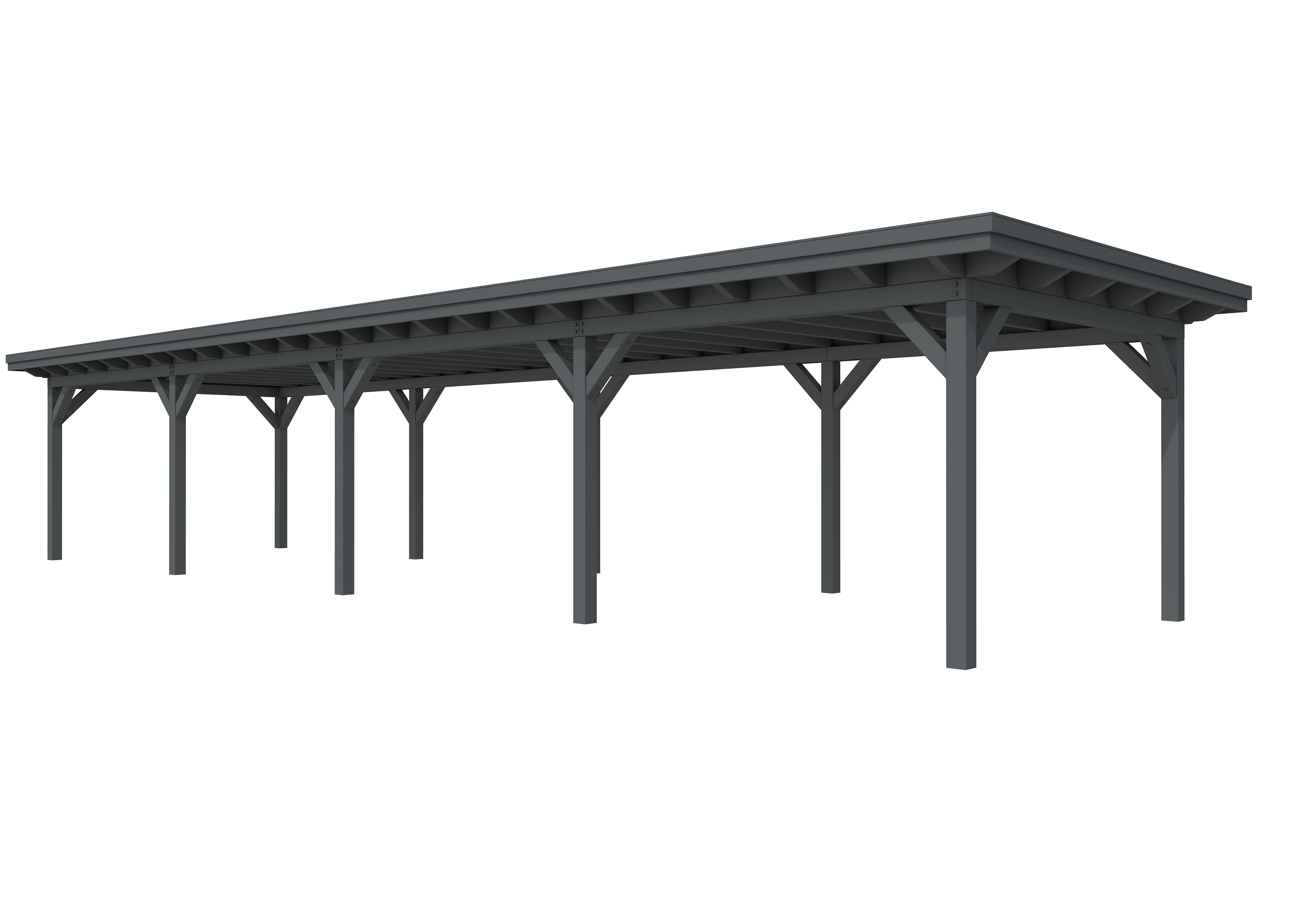 Buitenverblijf plat dak Prestige IV, vuren, basismodel XL/D, 1384x357 cm, antraciet gespoten.