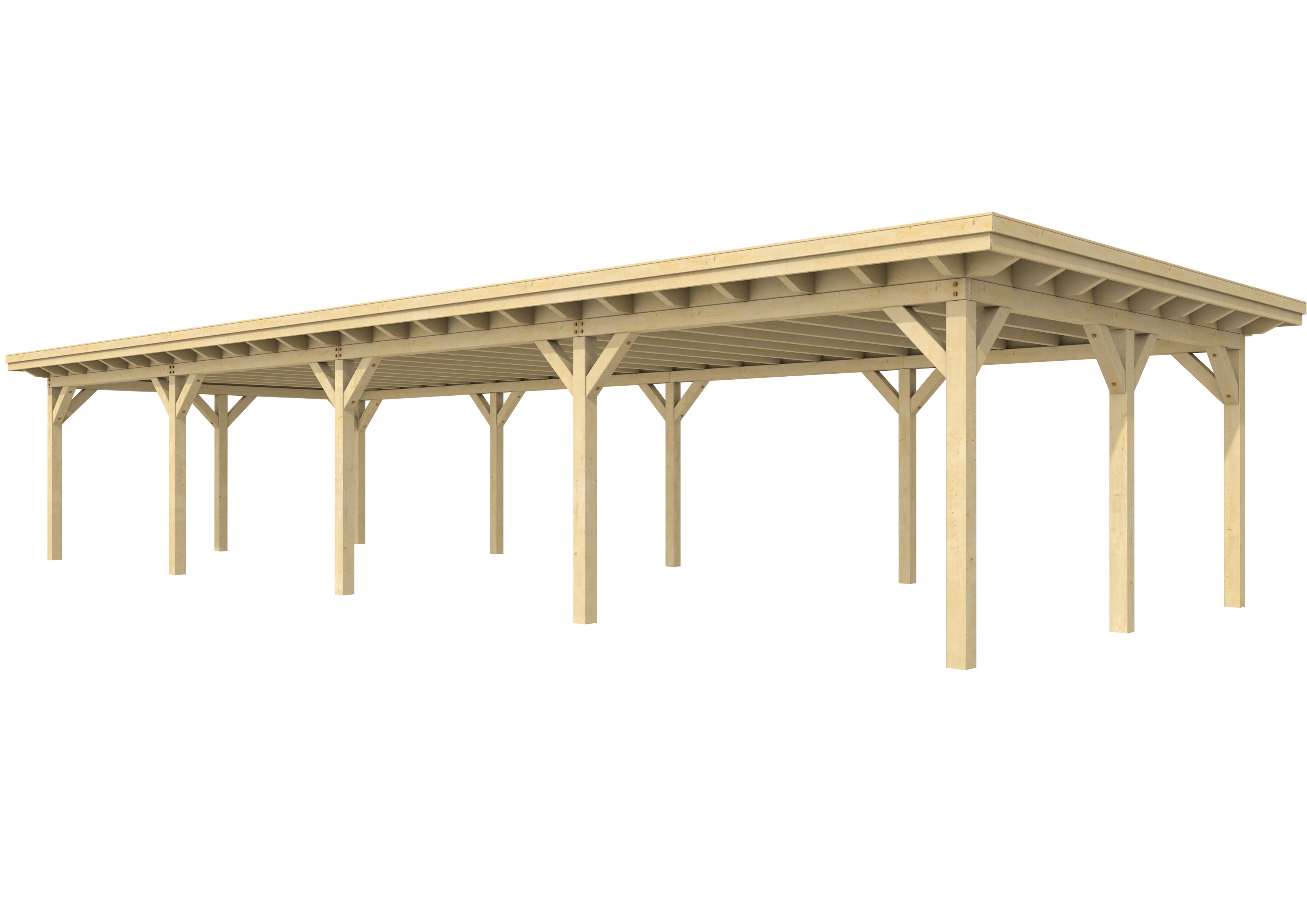 Buitenverblijf plat dak Prestige IV, vuren, basismodel XXXL/D, 1384x499 cm, onbehandeld.