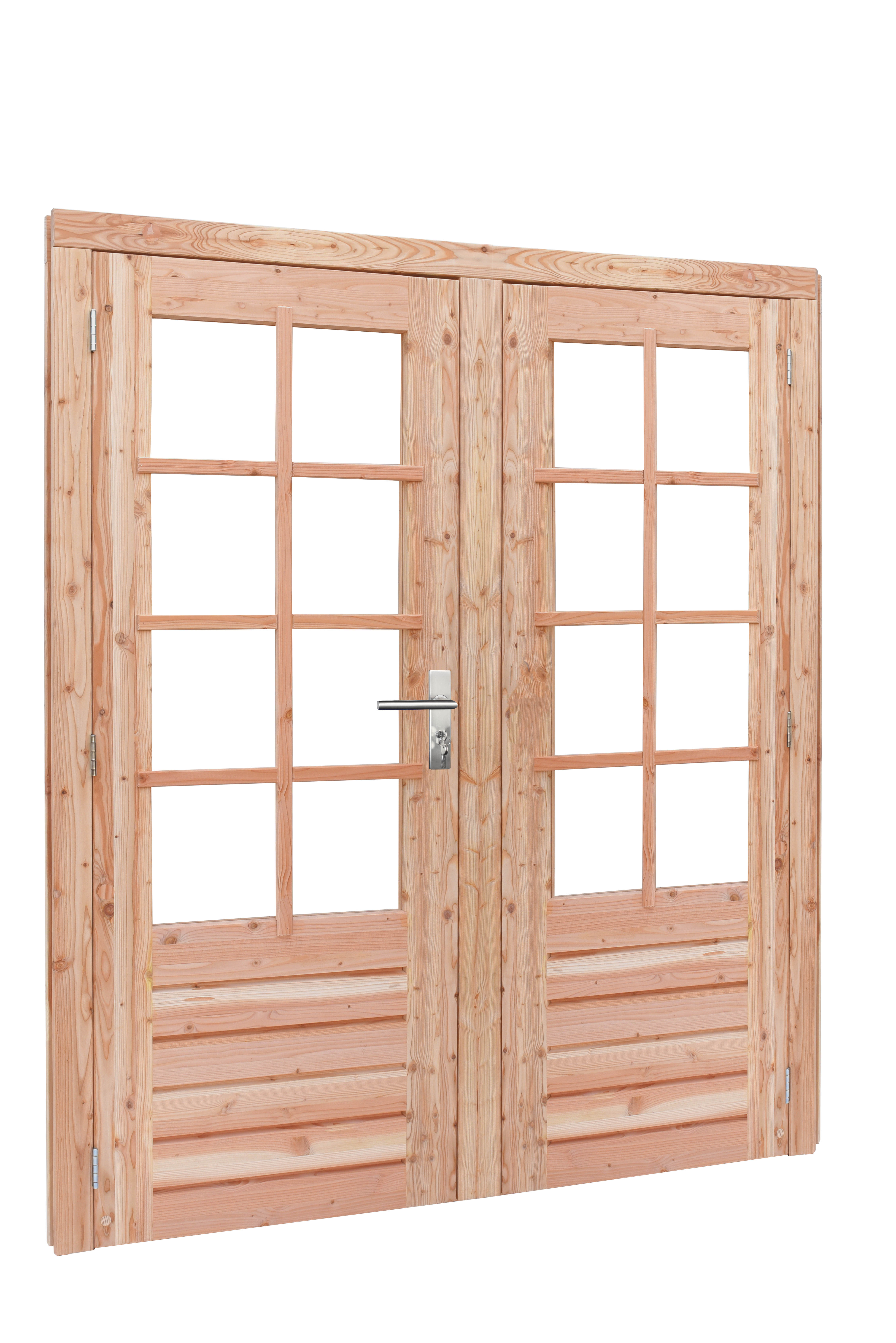 Douglas dubbele 8-ruits deur inclusief kozijn, 168 x 201 cm, transparant gespoten.