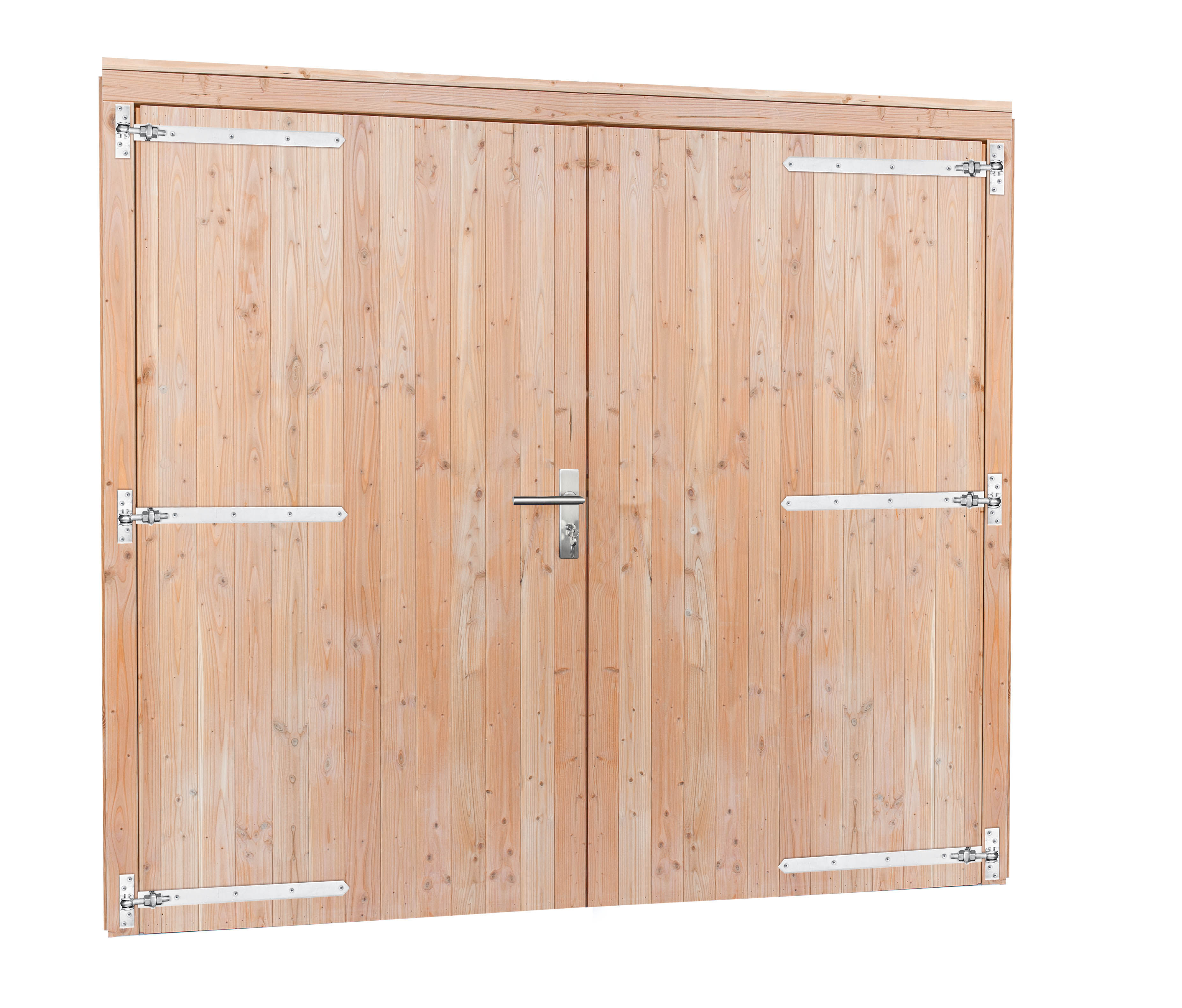 Douglas dubbele deur inclusief kozijn extra breed en hoog, 255 x 209 cm, transparant gespoten.