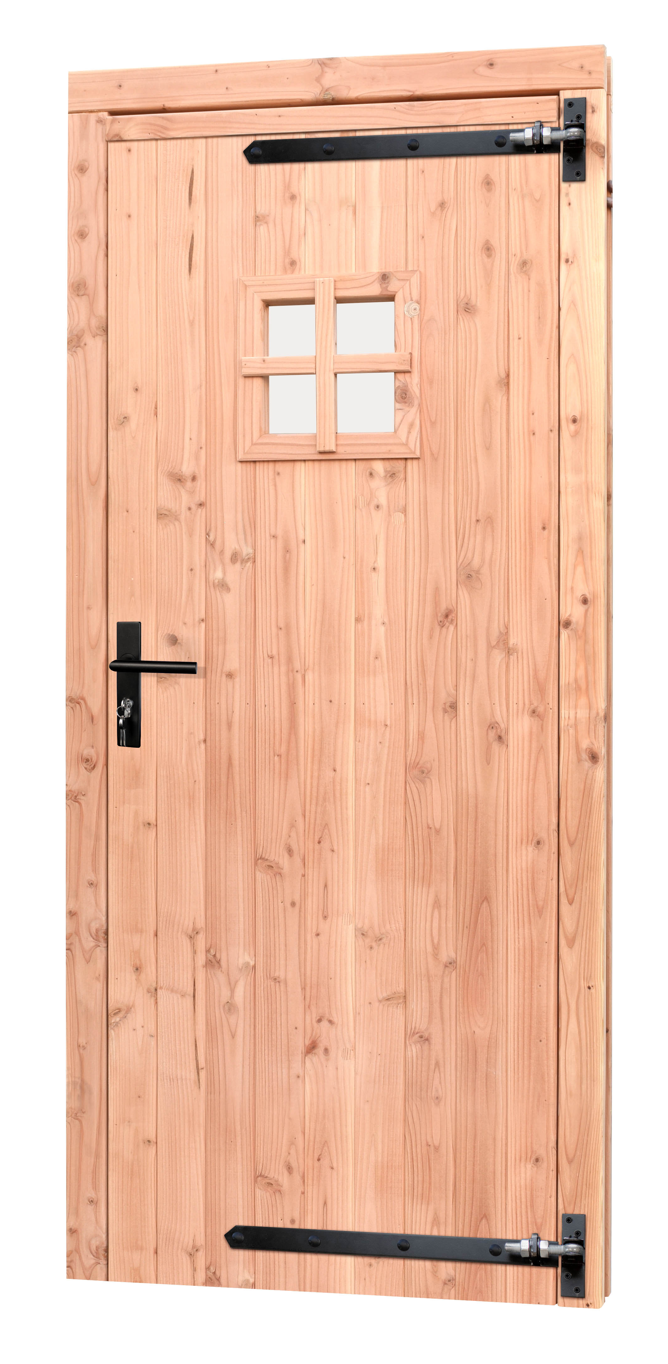 Douglas enkele 1-ruits deur inclusief kozijn, rechtsdraaiend, 90 x 201 cm, transparant gespoten.