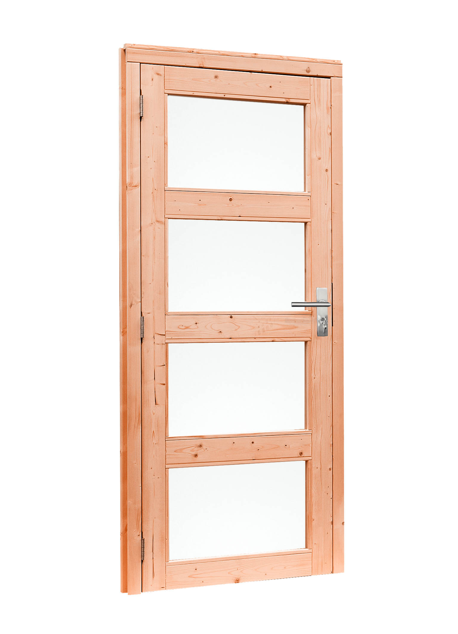 Douglas enkele 4-ruits deur inclusief kozijn, linksdraaiend, 90 x 201 cm, transparant gespoten.