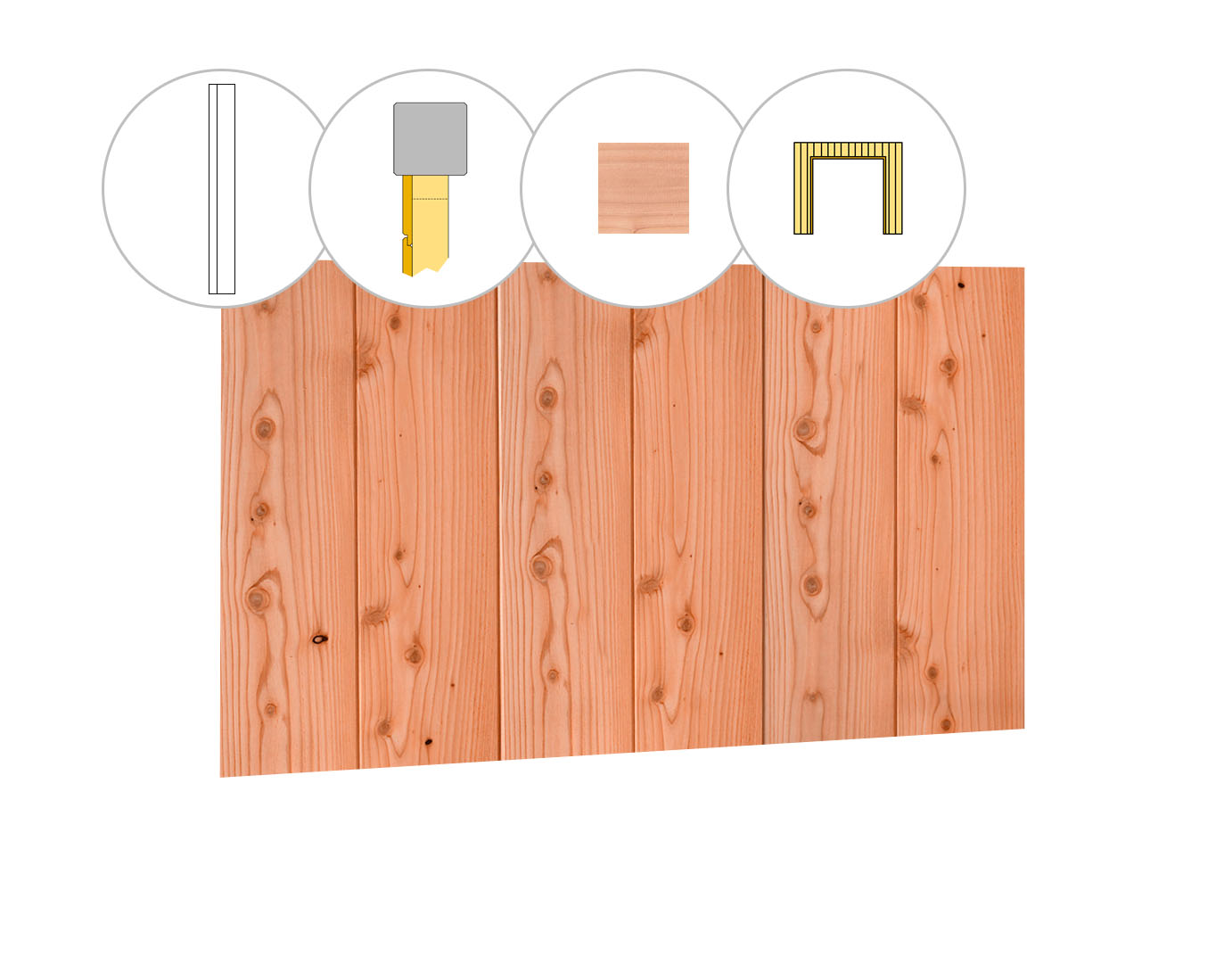 Halfhouts rabat douglas enkelzijdige wand C, t.b.v. dubbele deur, 278,5 x 224 cm, onbehandeld.